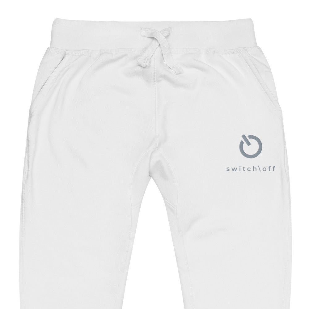 Premium 3-end fleece sweatpants with a soft cotton face in white with gray switch\off and logo embroidery - An Athlete Trains.