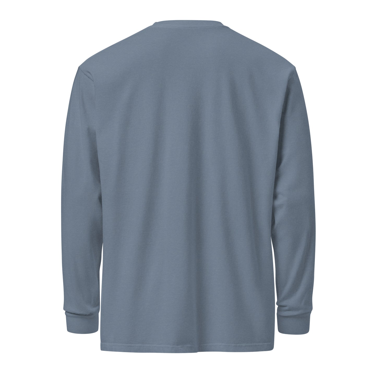 Premium heavyweight long sleeve cotton shirt in blue - An Athlete Trains. Back view 