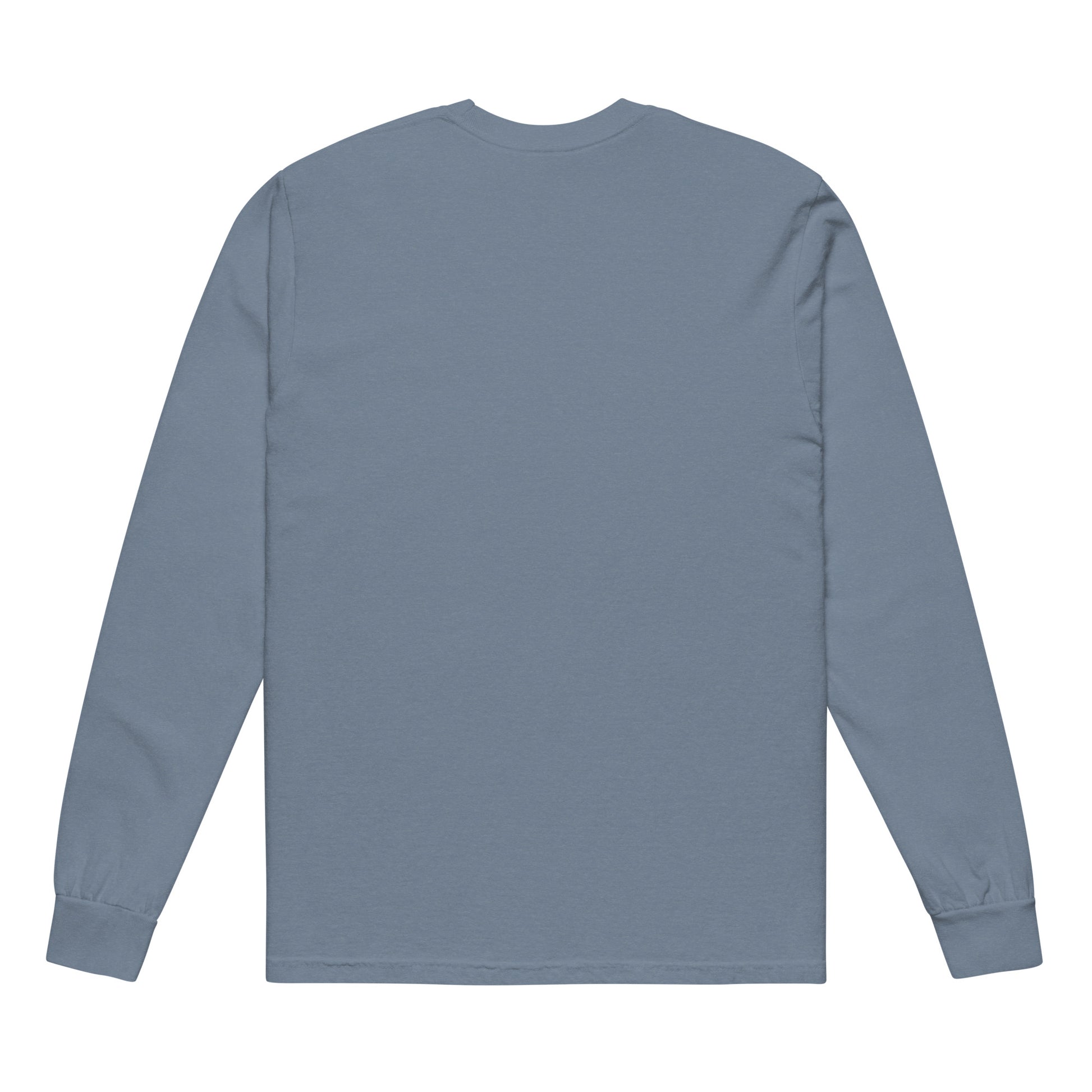 Premium heavyweight long sleeve cotton shirt in blue - An Athlete Trains. Back view