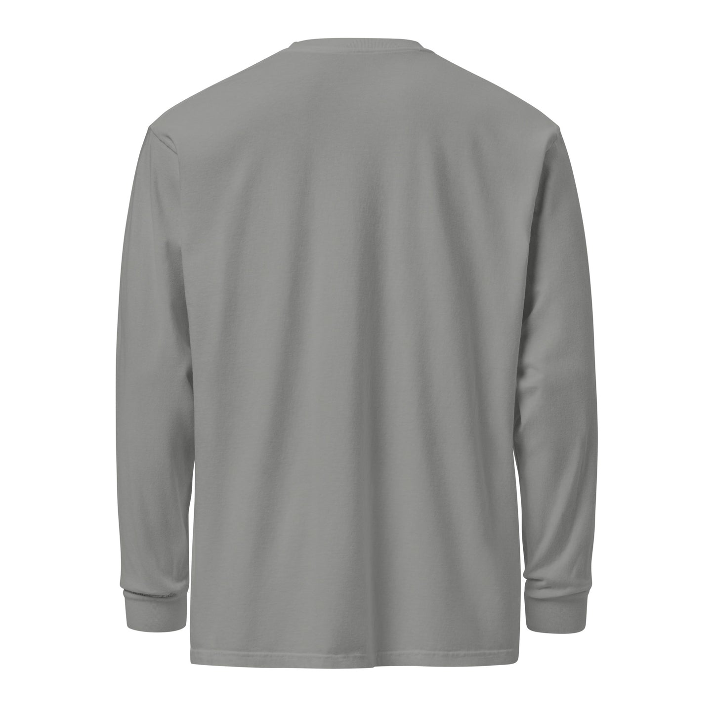 Premium heavyweight long sleeve cotton shirt in gray - An Athlete Trains. Back view 