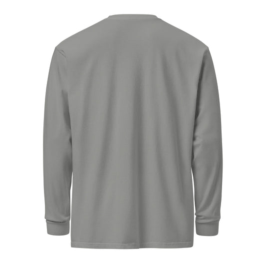 Premium heavyweight long sleeve cotton shirt in gray - An Athlete Trains. Back view 