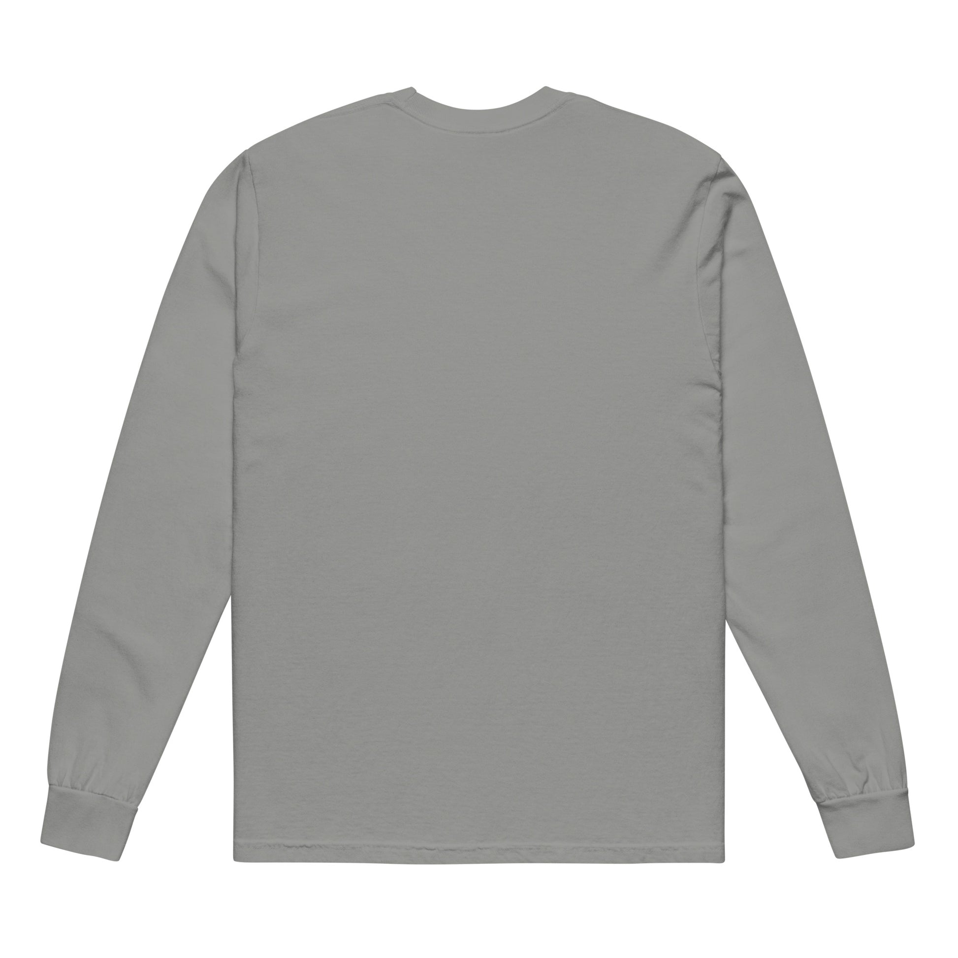 Premium heavyweight long sleeve cotton shirt in gray - An Athlete Trains. Back view 