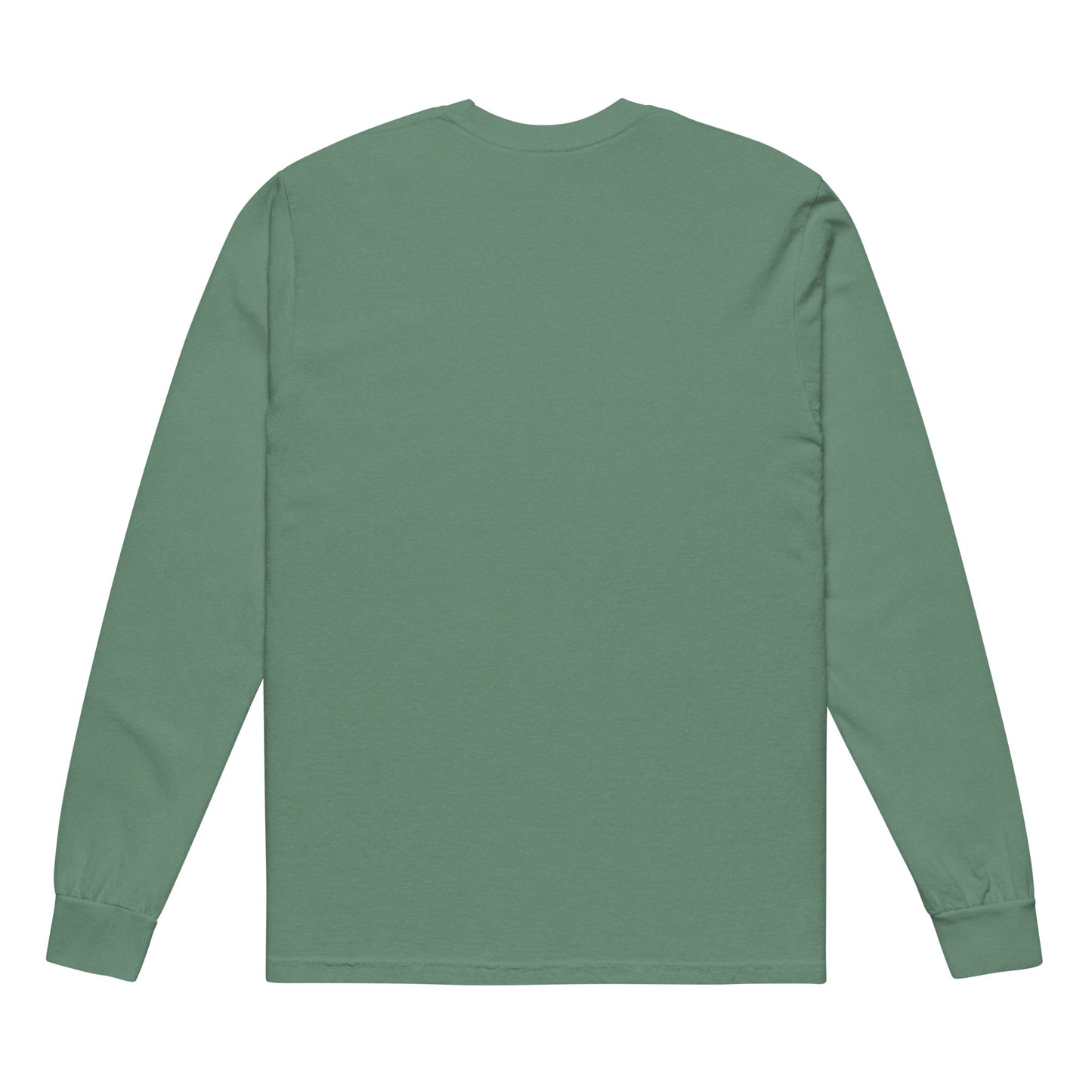 Premium heavyweight long sleeve cotton shirt in light green - An Athlete Trains. Back view 