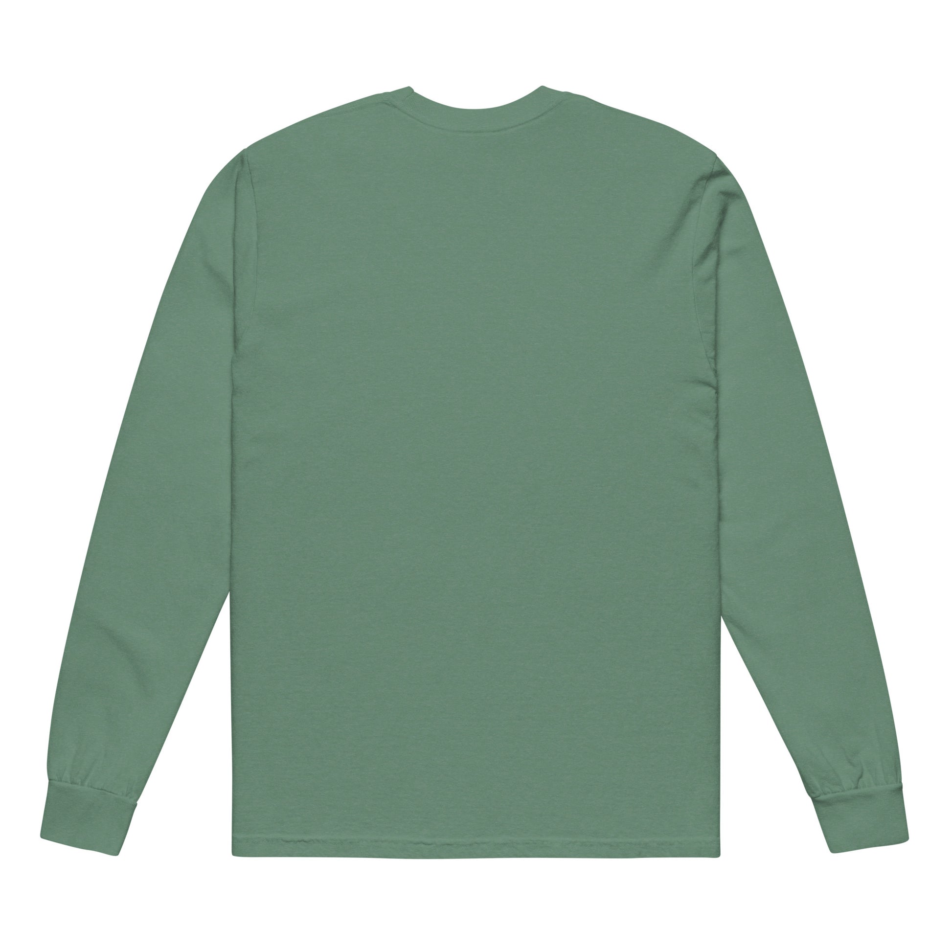 Premium heavyweight long sleeve cotton shirt in light green - An Athlete Trains. Back view 