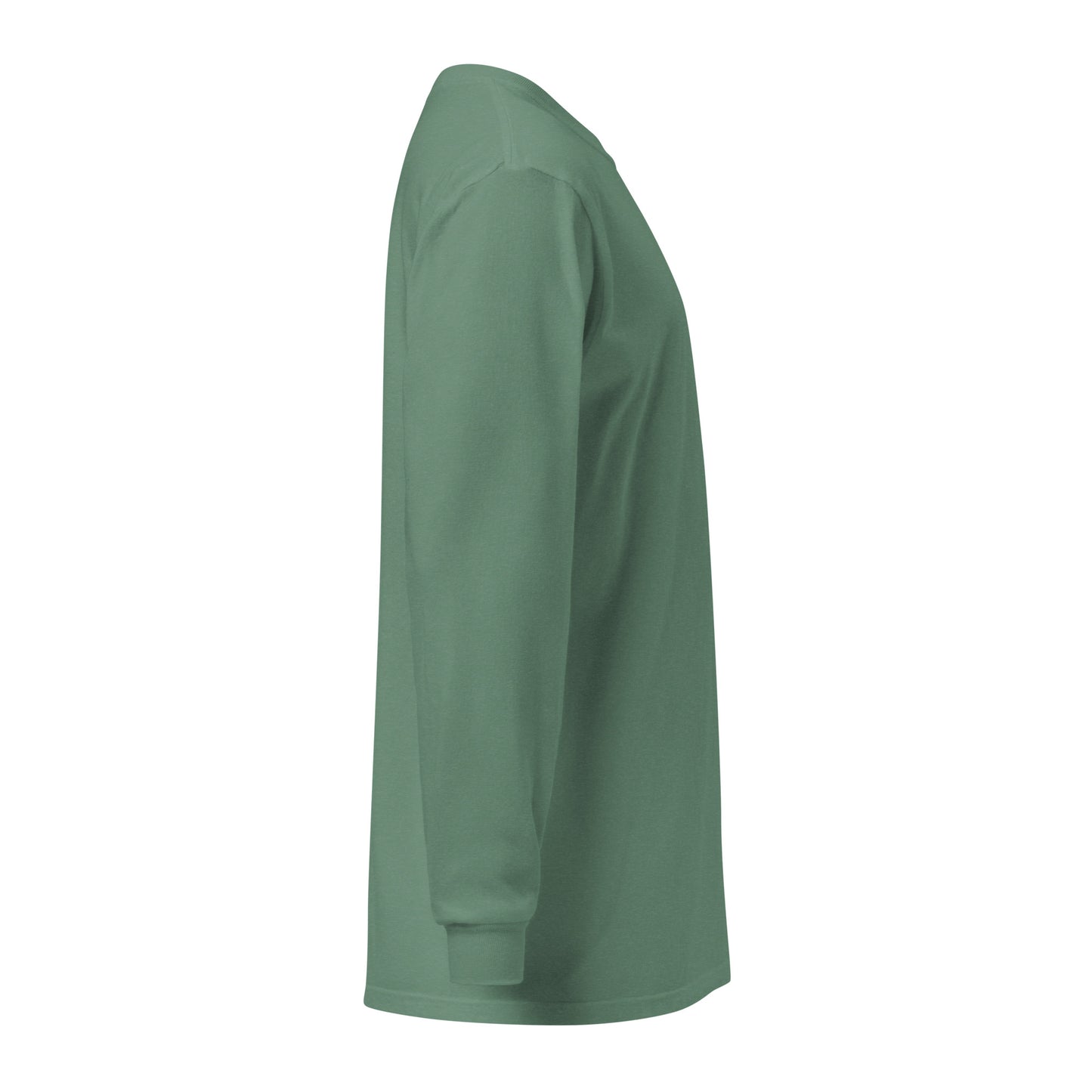 Premium heavyweight long sleeve cotton shirt in light green - An Athlete Trains. Right side view