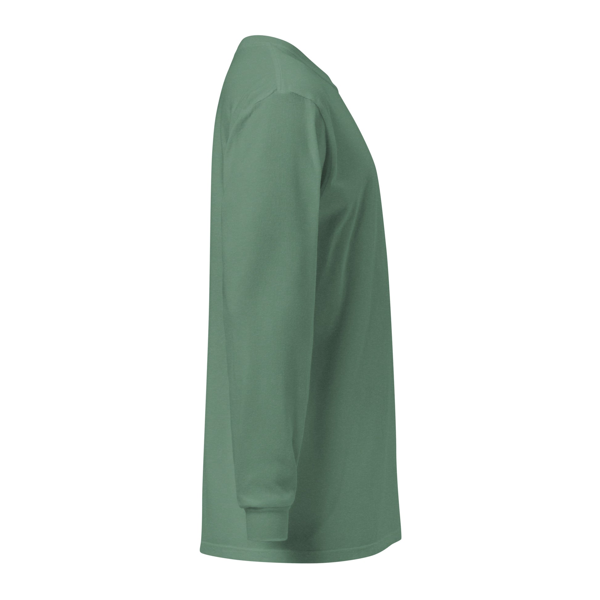 Premium heavyweight long sleeve cotton shirt in light green - An Athlete Trains. Right side view