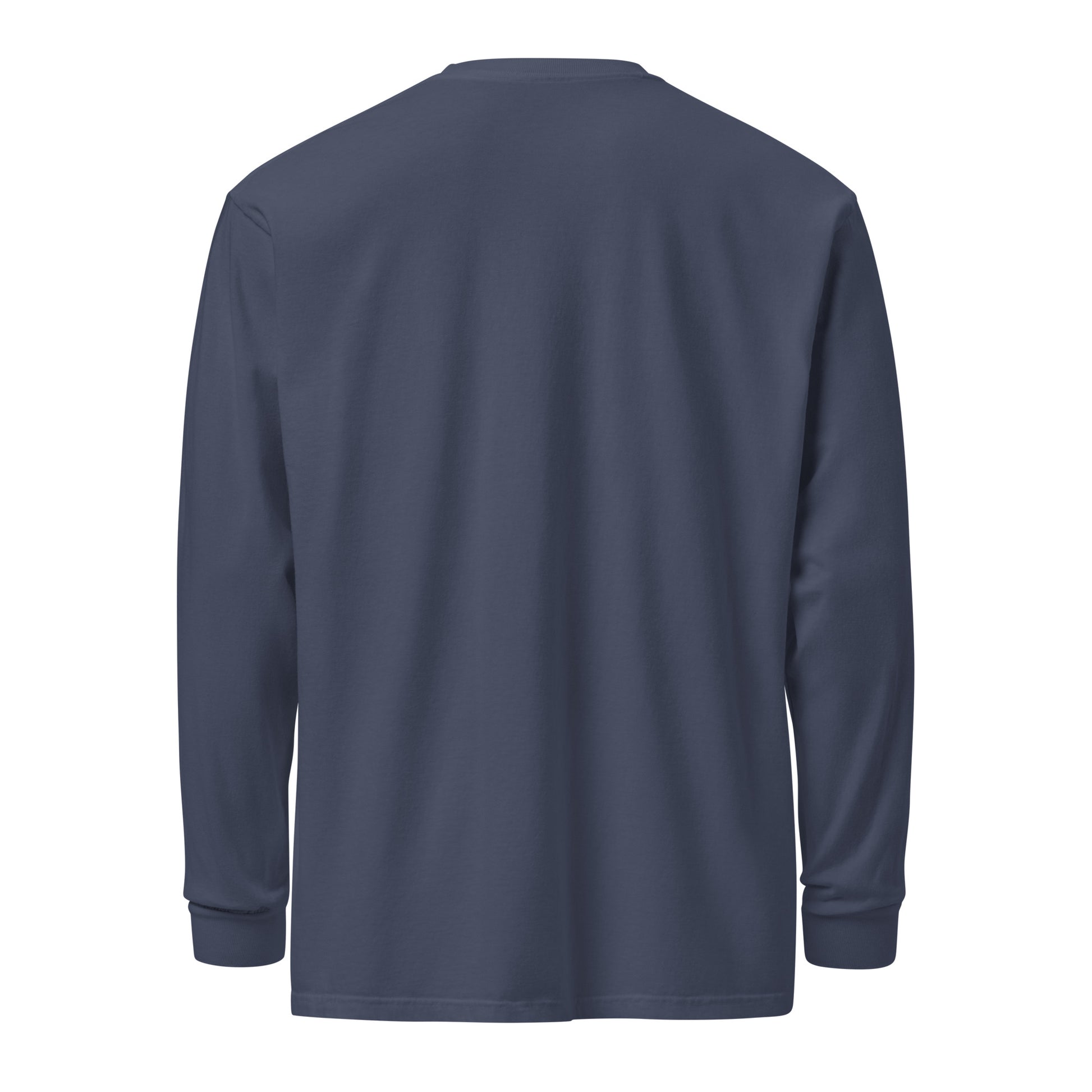 Premium heavyweight long sleeve cotton shirt in navy - An Athlete Trains. Back view