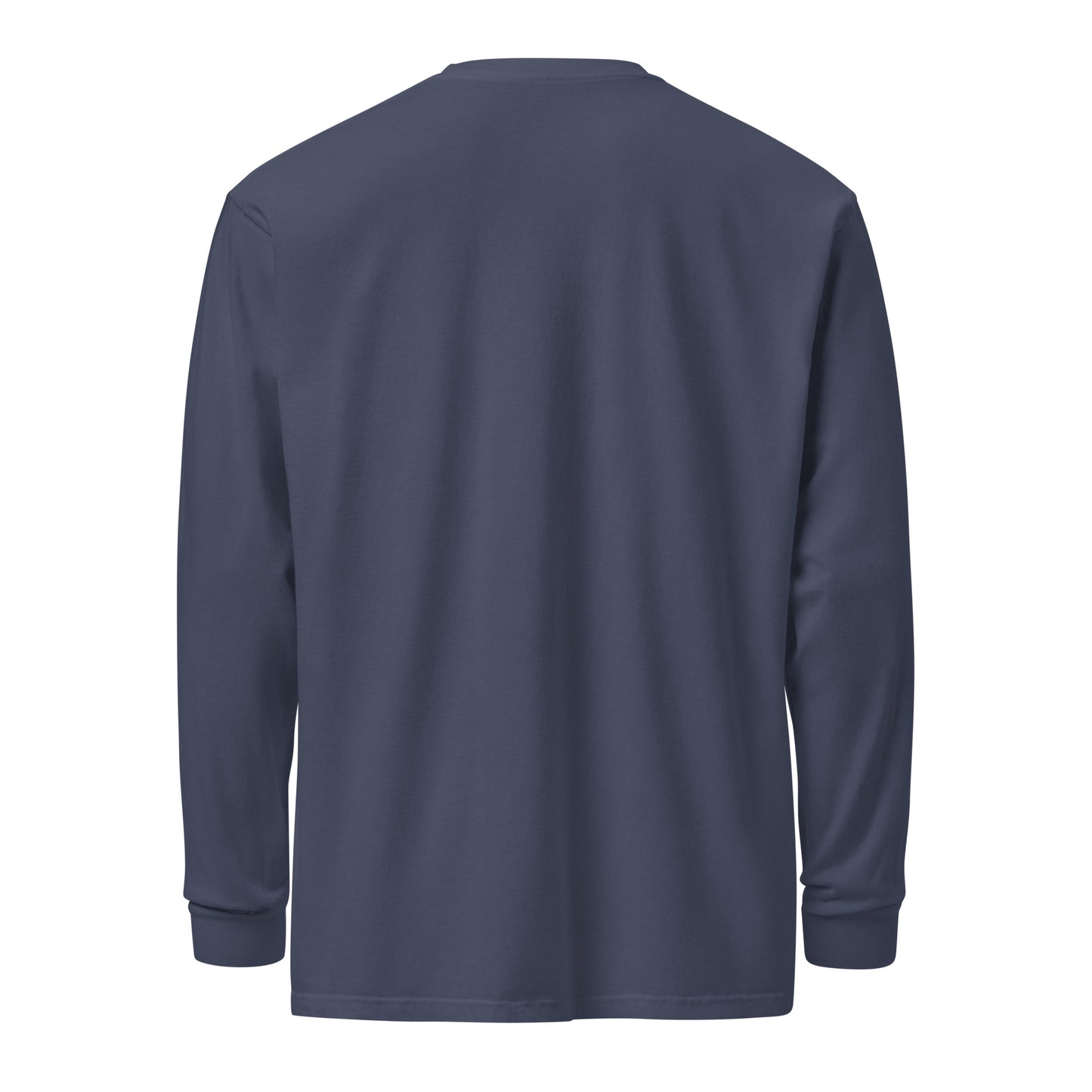 Premium heavyweight long sleeve cotton shirt in navy - An Athlete Trains. Back view 