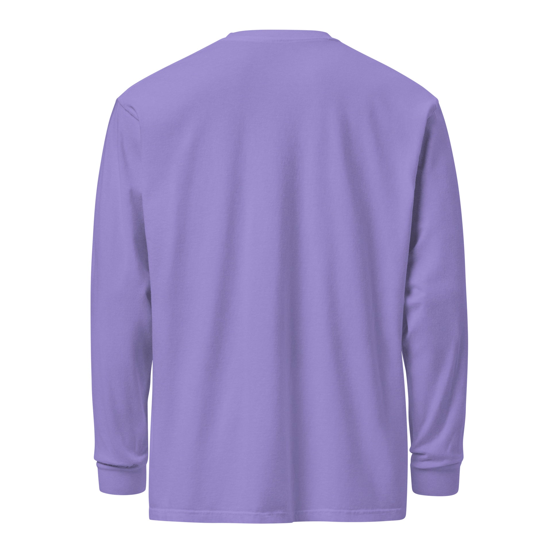 Premium heavyweight long sleeve cotton shirt in violet - An Athlete Trains. Back view 
