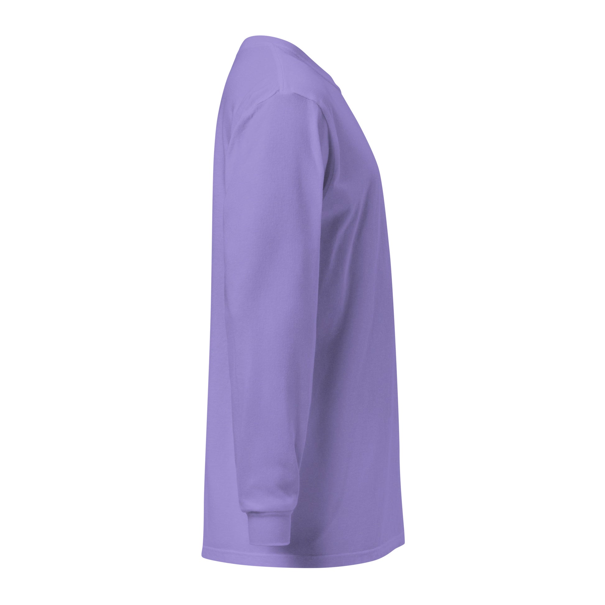 Premium heavyweight long sleeve cotton shirt in violet - An Athlete Trains. Right side view