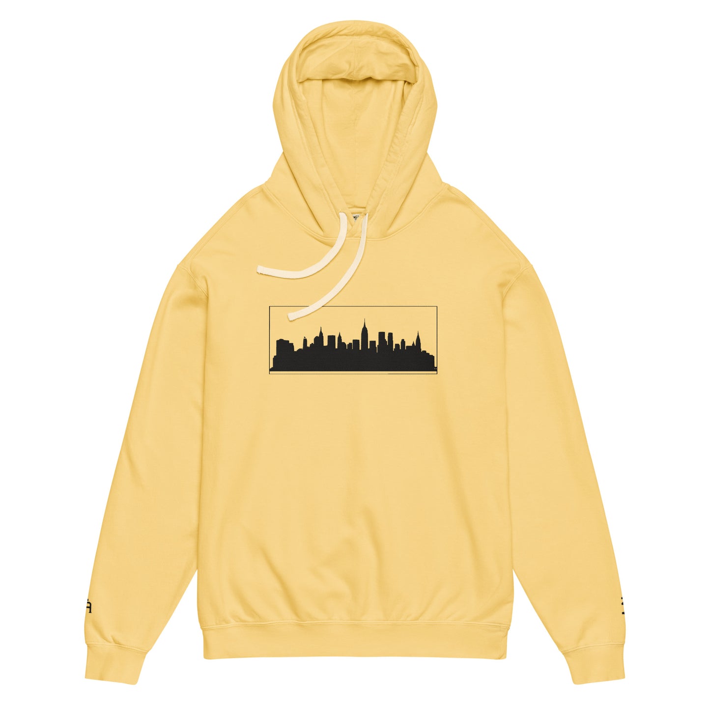 Butter color New York Edition lightweight garment-dyed hoodie with NYC skyline embroidery and custom wrist detail | Our City | An Athlete Trains