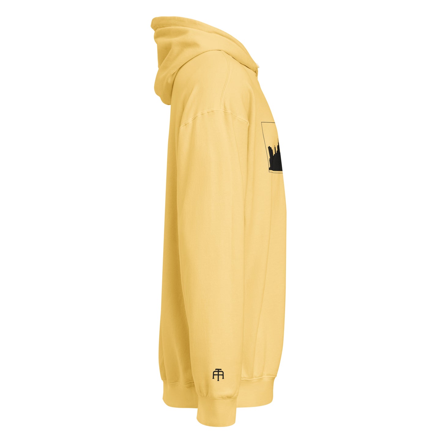 Butter color New York Edition lightweight garment-dyed hoodie with NYC skyline embroidery and custom wrist detail | Our City | An Athlete Trains