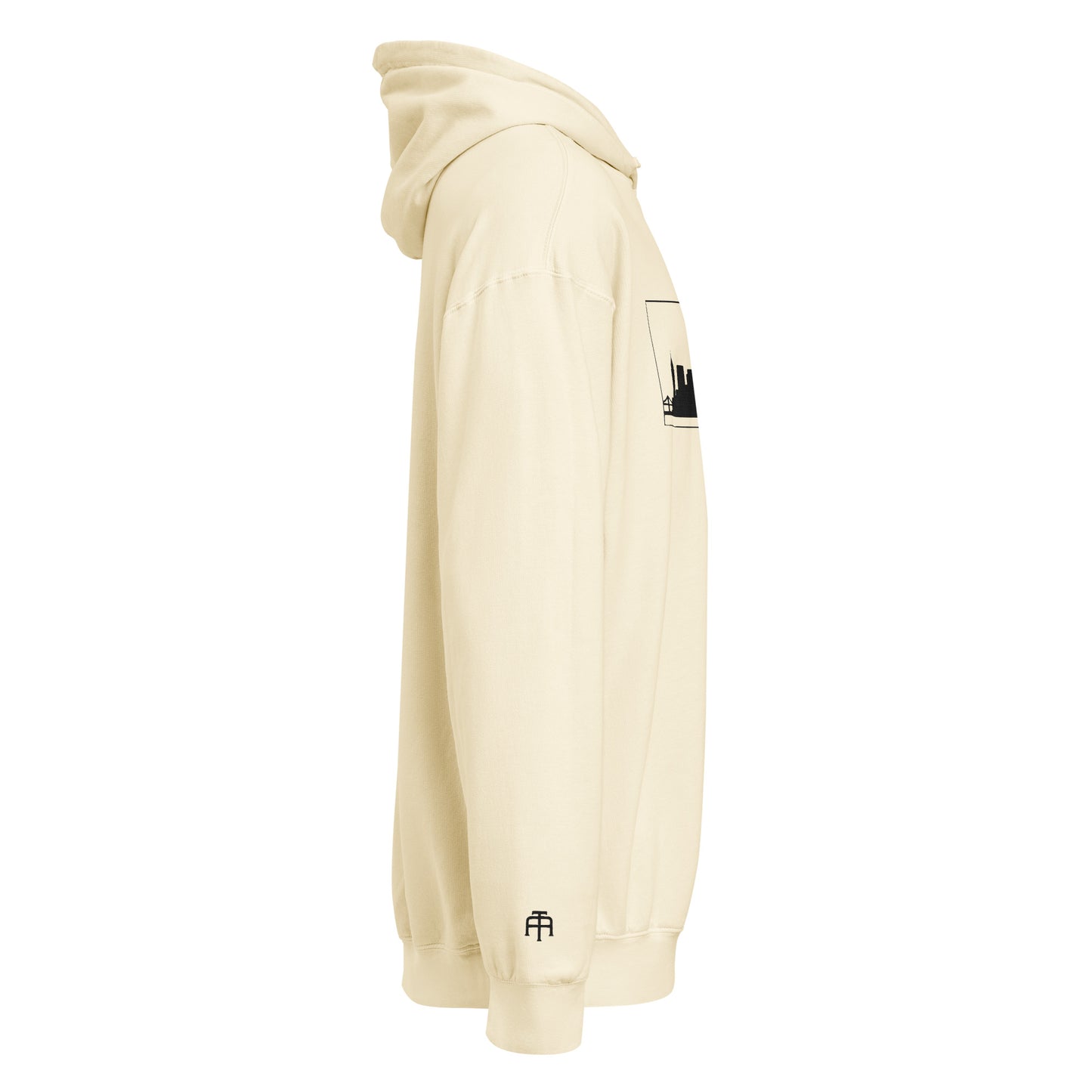 Ivory Detroit Edition garment-dyed lightweight hoodie with embroidered Detroit skyline and DET wrist detail | Out City | An Athlete Trains