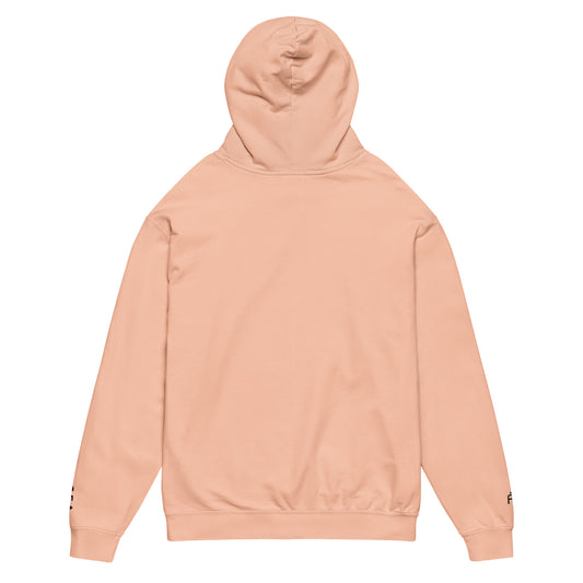 Peachy color Seattle Edition lightweight garment-dyed hoodie featuring Seattle skyline, Space Needle, and SEA wrist embroidery | Our City | An Athlete Trains
