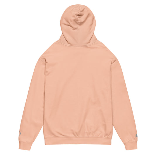 Vintage-style lightweight fleece hoodie in peachy - An Athlete Trains. Back view