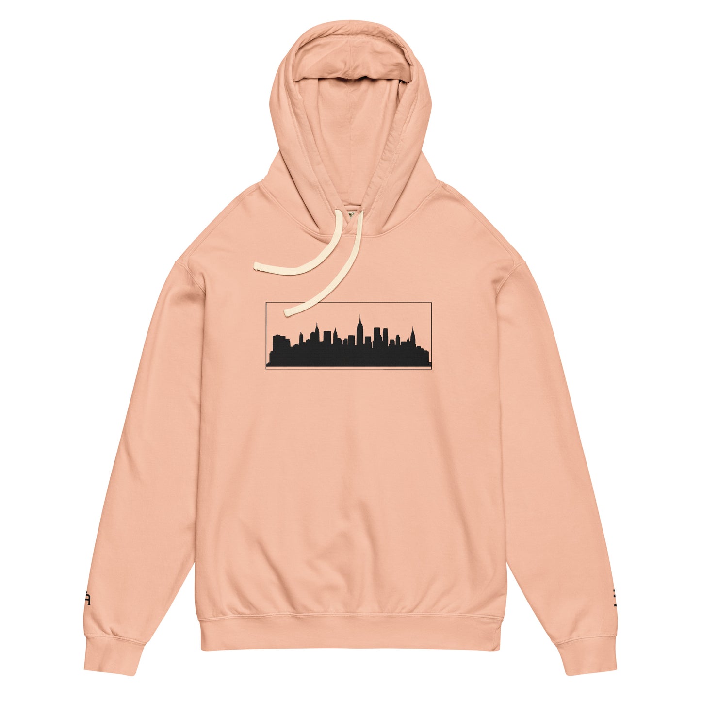 Peachy color New York Edition lightweight garment-dyed hoodie with NYC skyline embroidery and custom wrist detail | Our City | An Athlete Trains