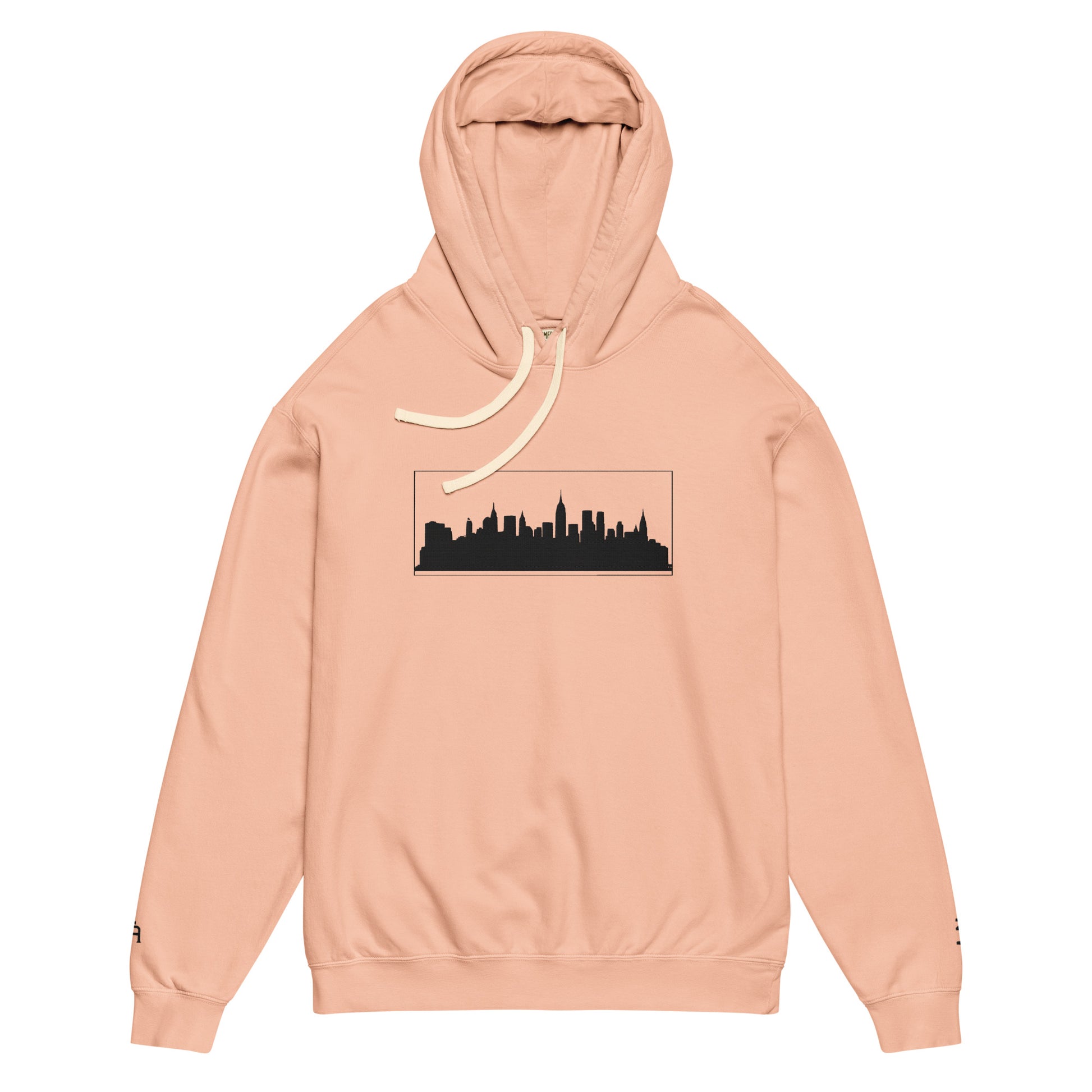 Peachy color New York Edition lightweight garment-dyed hoodie with NYC skyline embroidery and custom wrist detail | Our City | An Athlete Trains