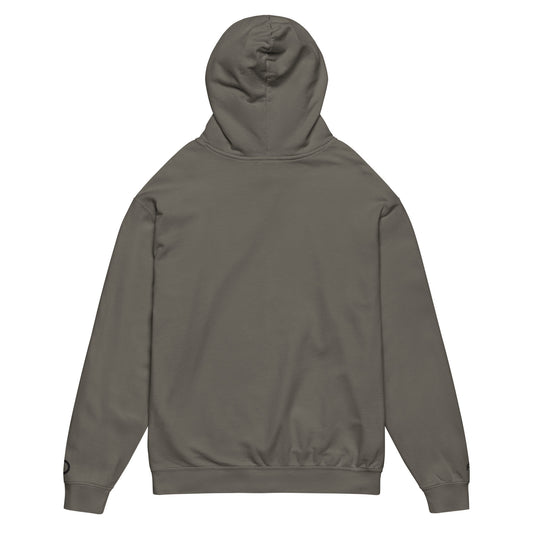 Vintage-style lightweight fleece hoodie in pepper - An Athlete Trains. Back view