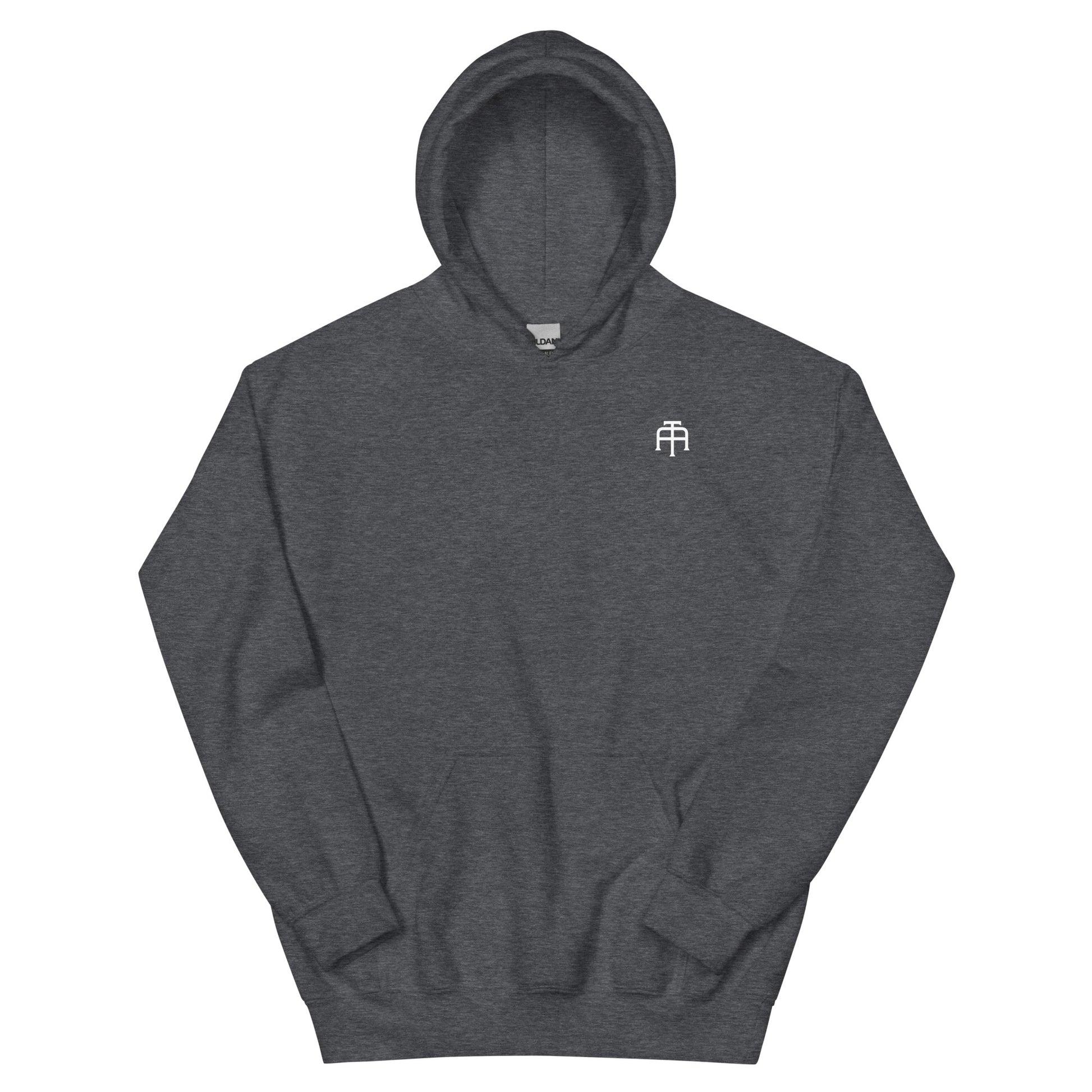 Unisex, 50% pre-shrunk cotton, 50% polyester, cozy go-to hoodie that's soft, smooth, and stylish in dark heather gray by An Athlete Trains