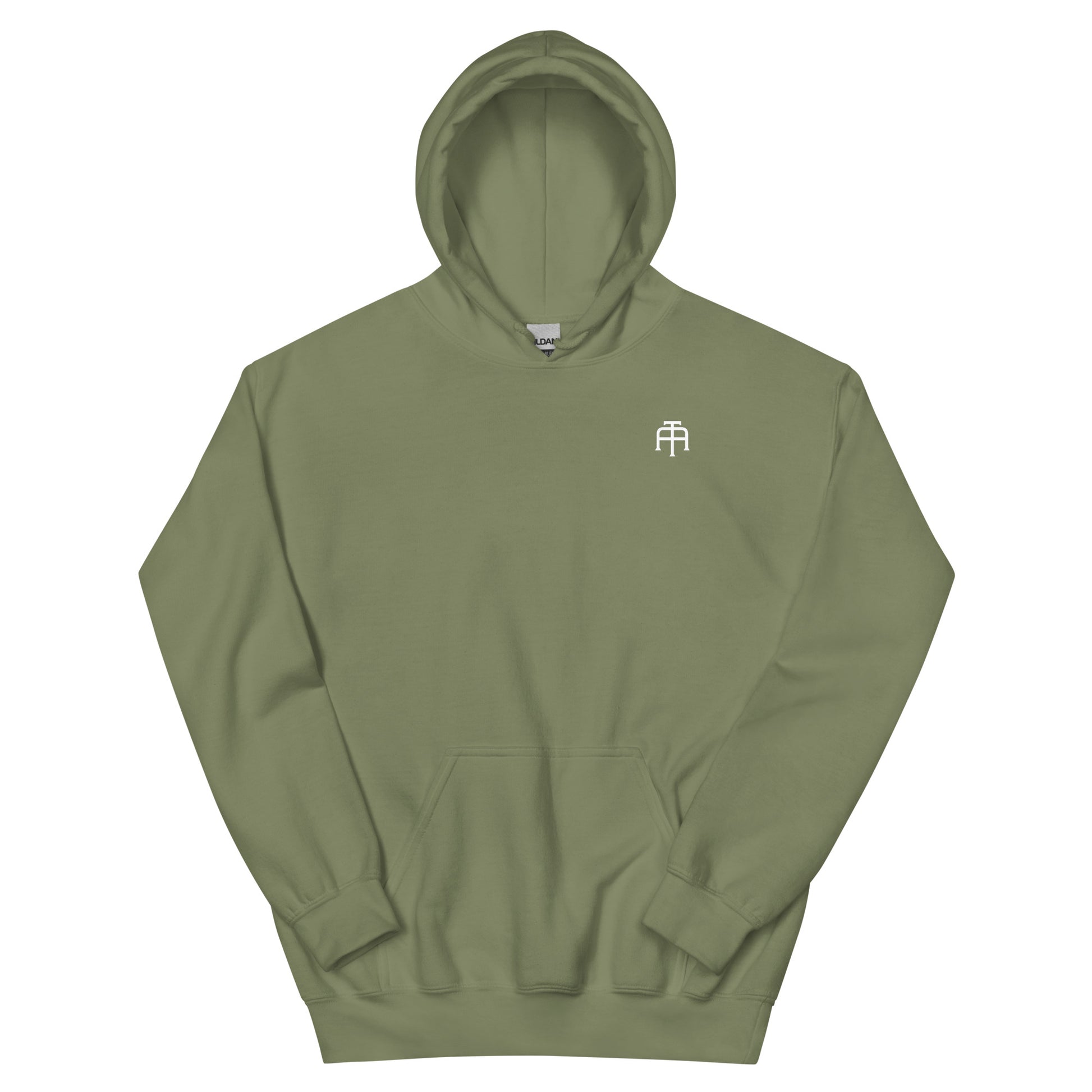 Unisex, 50% pre-shrunk cotton, 50% polyester, cozy go-to hoodie that's soft, smooth, and stylish in military green by An Athlete Trains