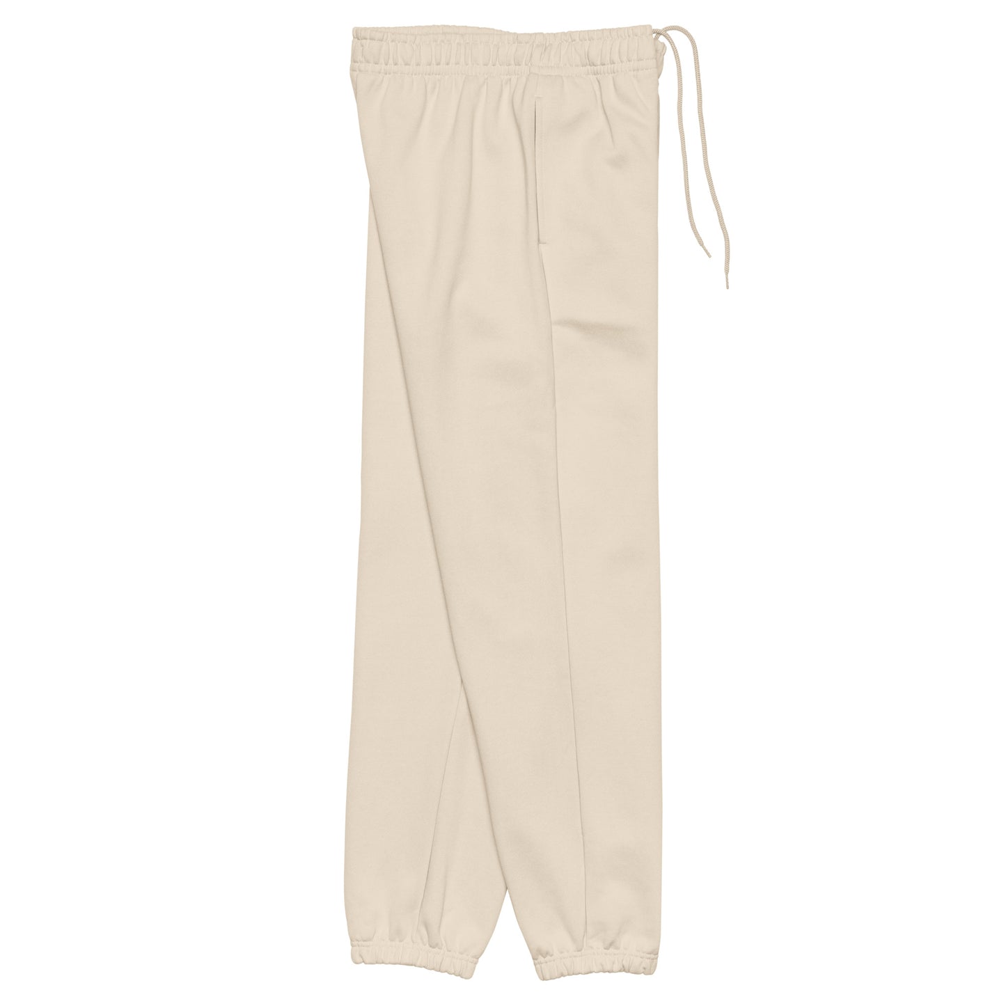 90s style boxy heavyweight sweatpants in dust color with drawstrings - An Athlete Trains. Right side view 