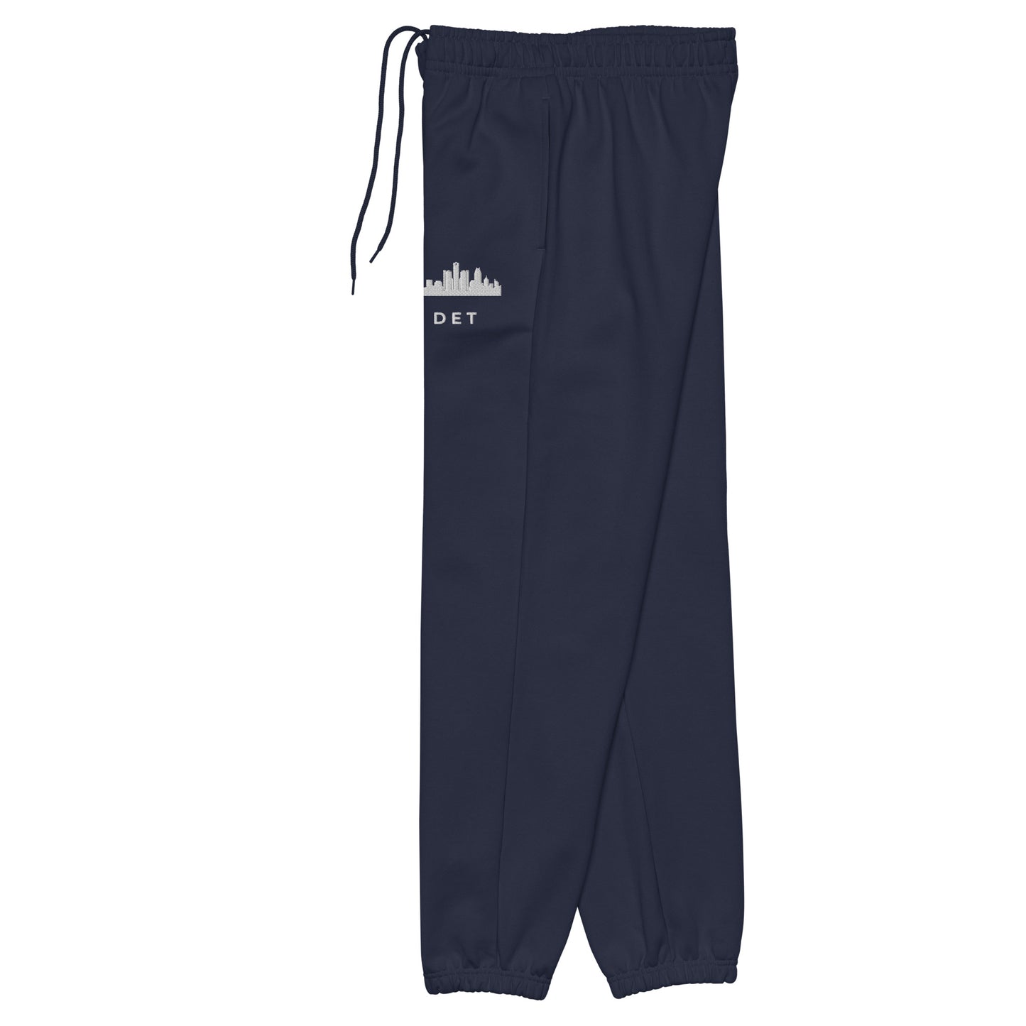 Detroit Edition heavyweight sweatpants in navy with a boxy 90s fit and embroidered Detroit detail—Motor City athletic gear by An Athlete Trains