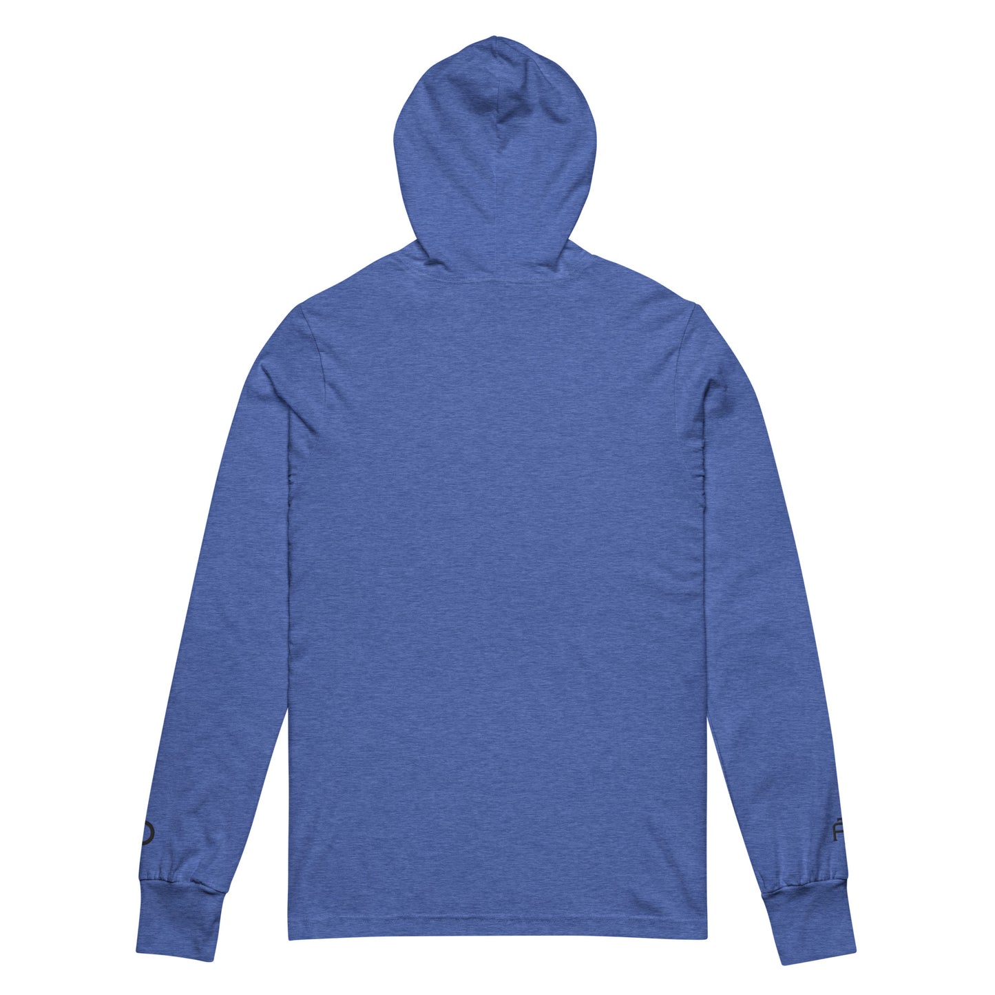 Lightweight Hooded Long sleeve cotton shirt in royal blue with black embroidery - An Athlete Trains. Back view