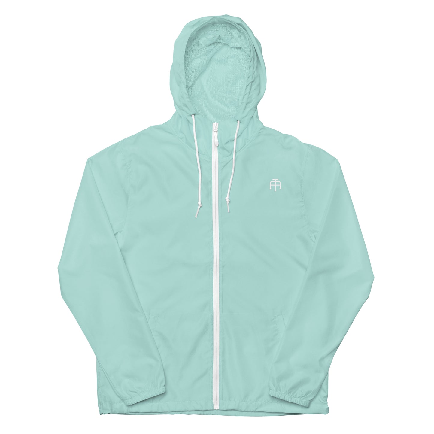 A water resistant windbreaker in aqua white for any outside adventure by An Athlete Trains