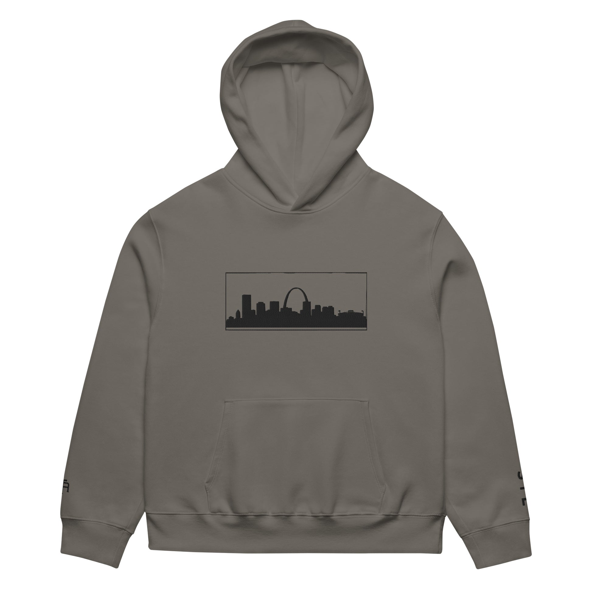 Gray St. Louis Edition oversized heavyweight hoodie featuring relaxed fit and Gateway Arch skyline embroidery | Our City | An Athlete Trains