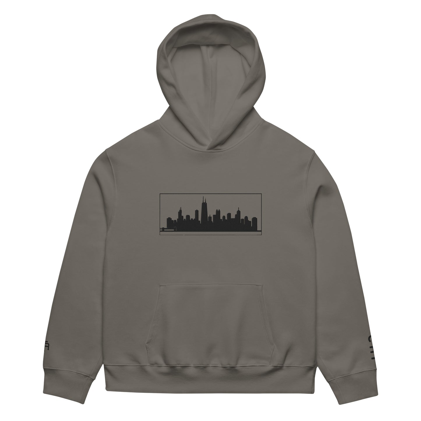 Gray Chicago Edition oversized 10oz hoodie featuring relaxed fit and high-density Chicago skyline embroidery | Our City | An Athlete Trains