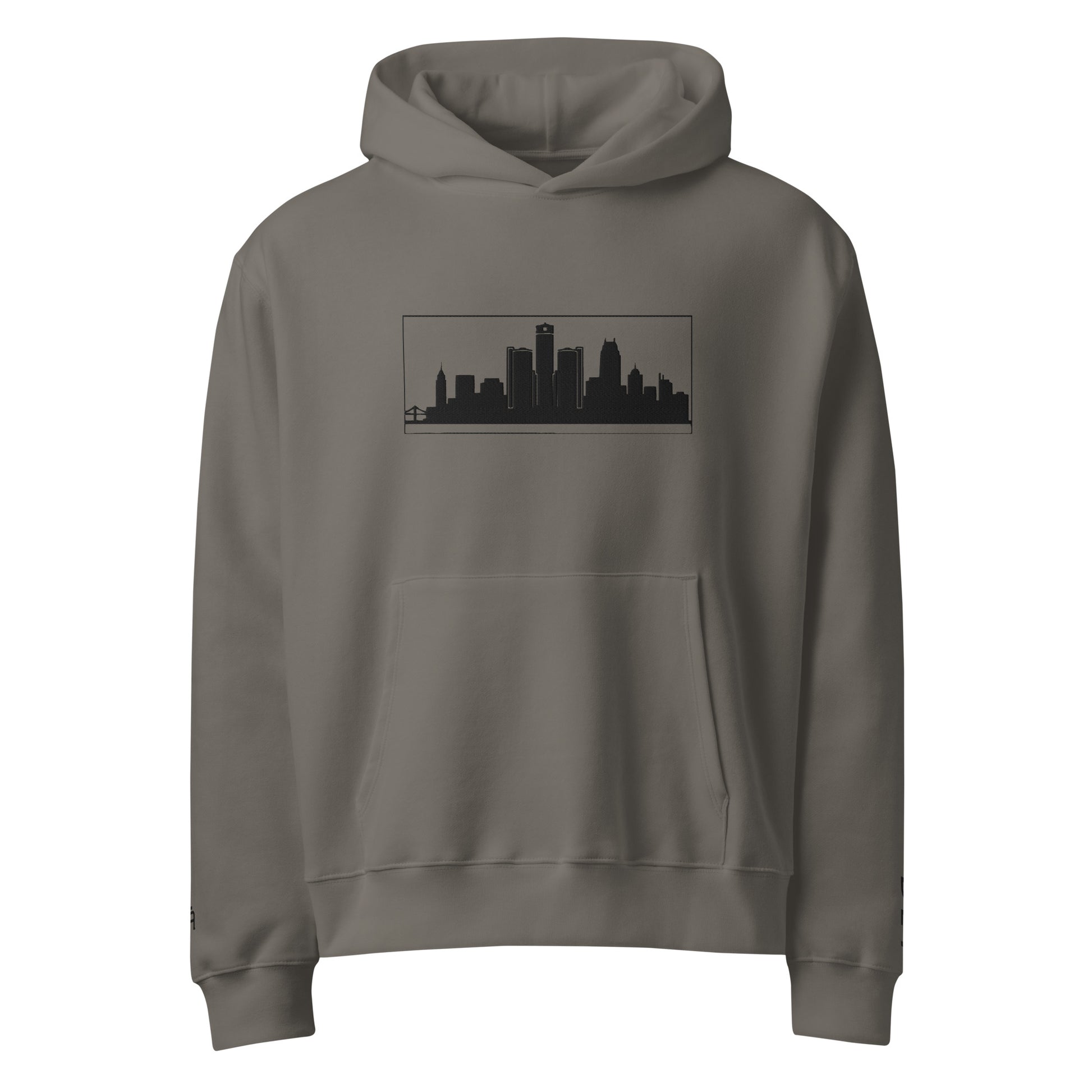 Gray Detroit Edition oversized heavyweight hoodie with dropped shoulders and embroidered Detroit skyline | Our City | An Athlete Trains