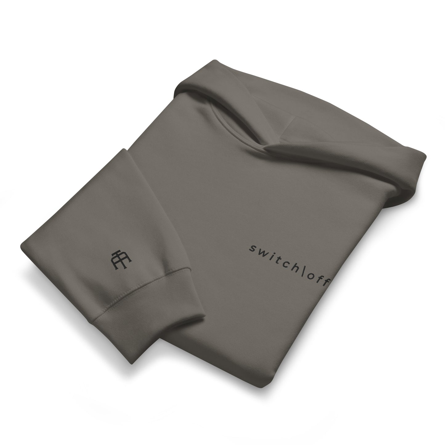 Oversized ultra soft brushed fleece heavyweight 10 oz hoodie in asphalt with black switch\off and logo embroidery - An Athlete Trains.