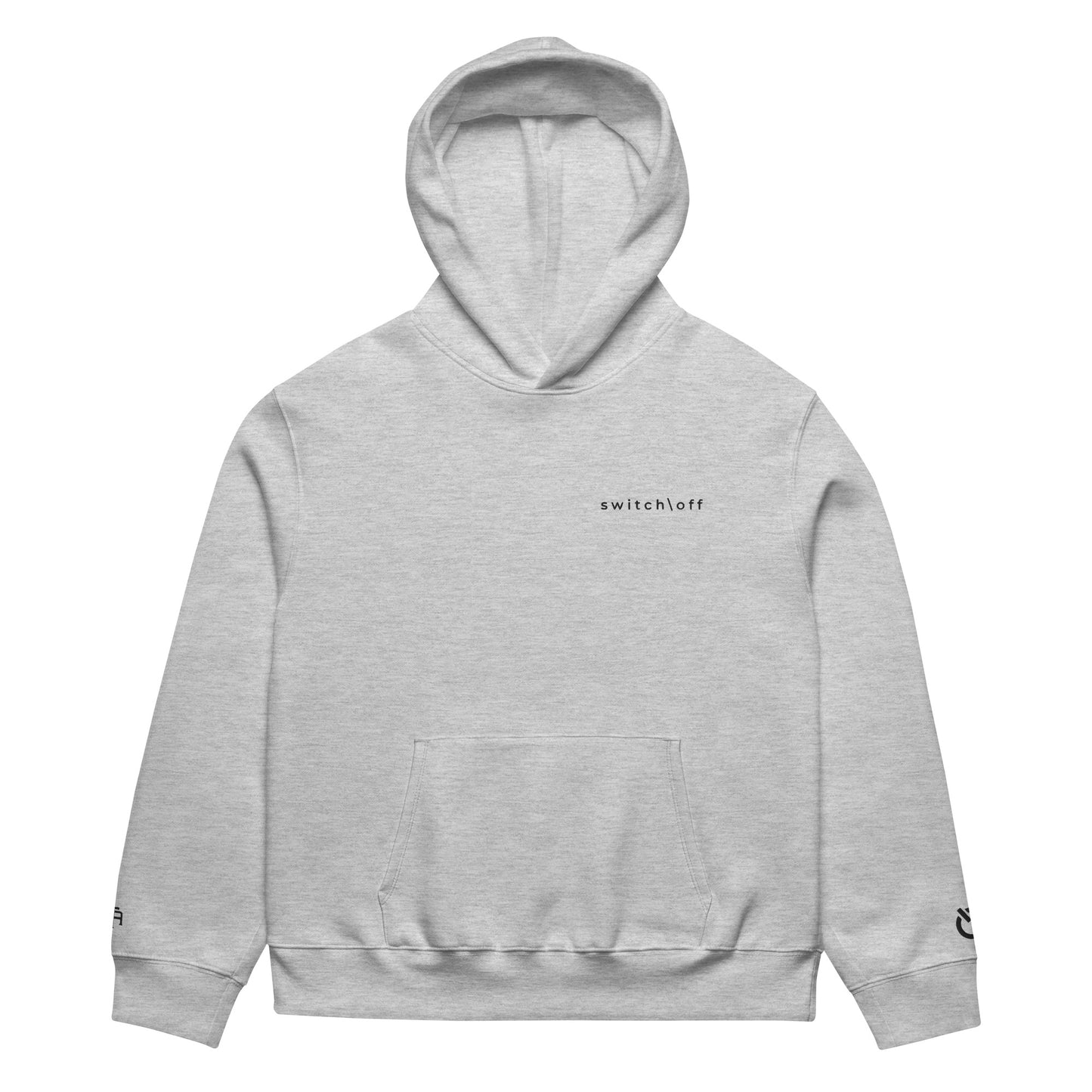 Oversized ultra soft brushed fleece heavyweight 10 oz hoodie in athletic heather gray with black switch\off and logo embroidery - An Athlete Trains.
