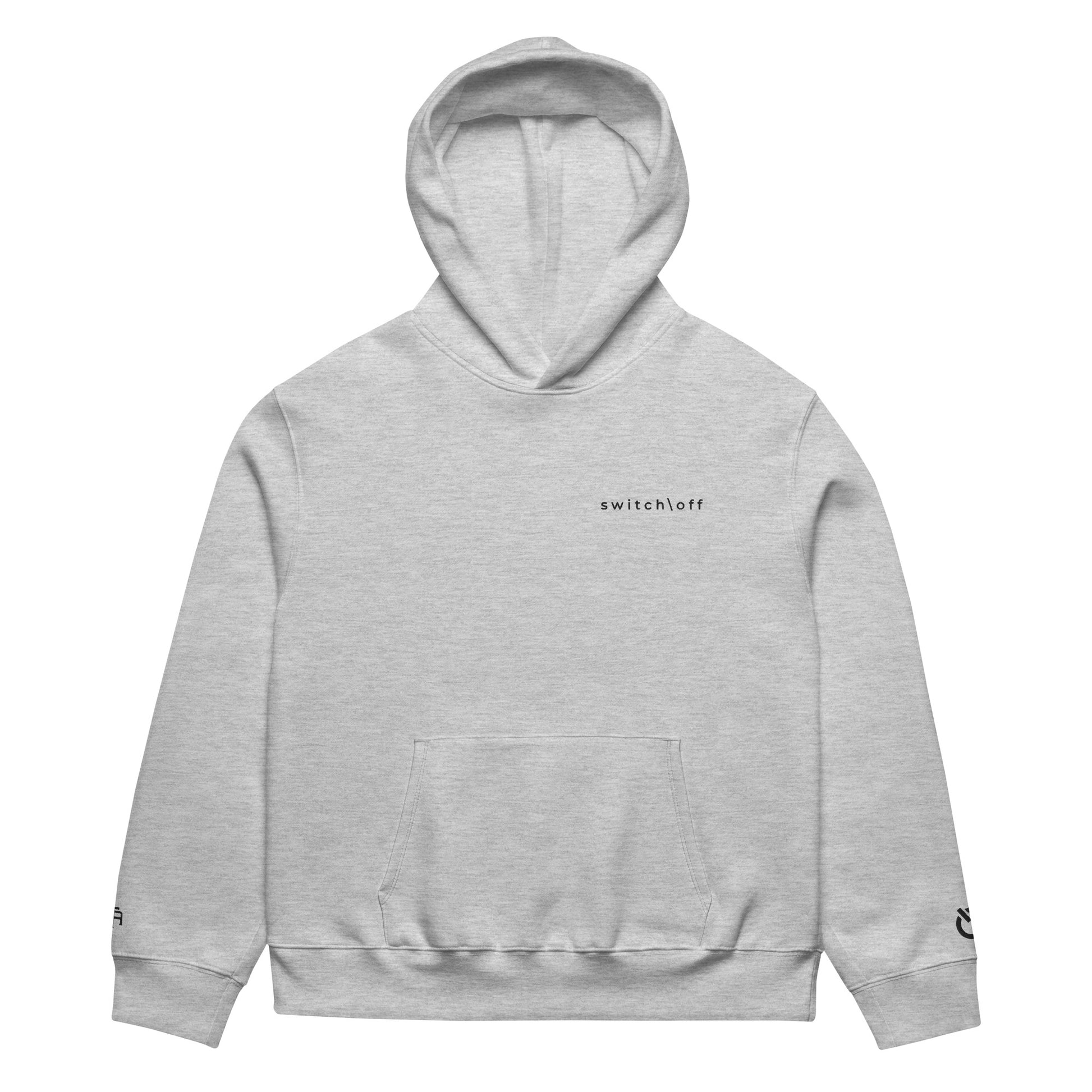 Oversized ultra soft brushed fleece heavyweight 10 oz hoodie in athletic heather gray with black switch\off and logo embroidery - An Athlete Trains.
