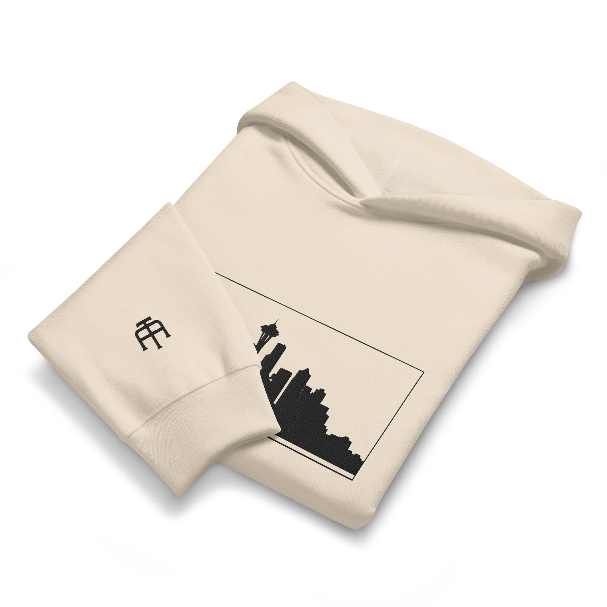 Dust color Seattle Edition oversized heavyweight hoodie featuring relaxed PNW style and embroidered Seattle skyline | Our City | An Athlete Trains