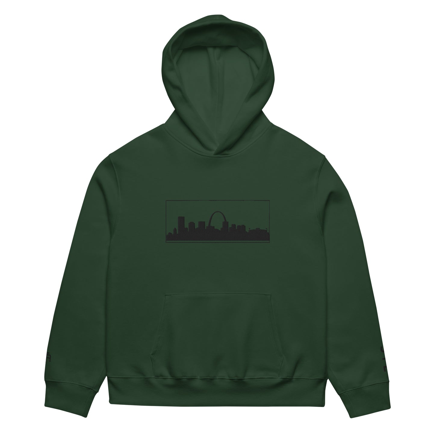 Forest Green St. Louis Edition oversized heavyweight hoodie featuring relaxed fit and Gateway Arch skyline embroidery | Our City | An Athlete Trains
