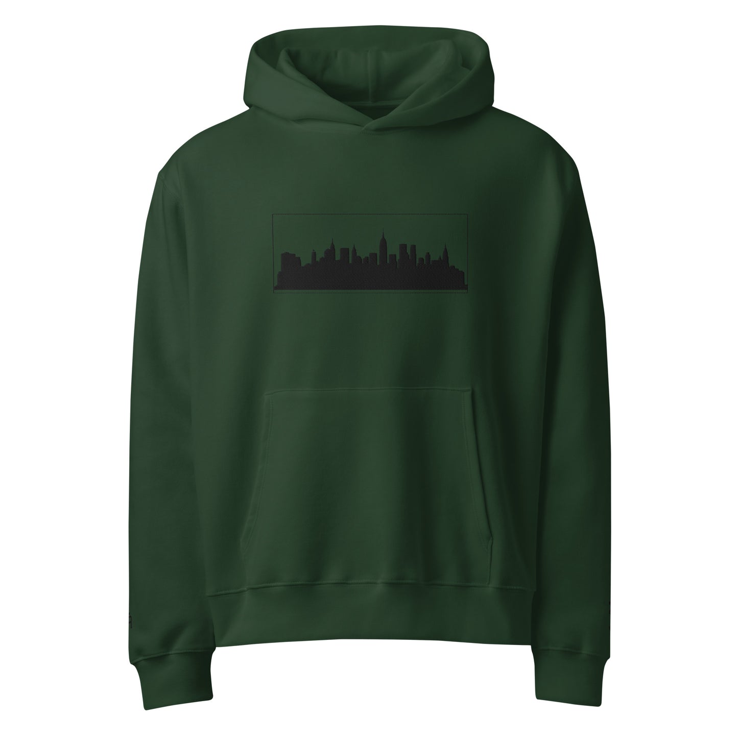 Forest Green New York Edition oversized heavyweight hoodie with 10oz fleece and NYC skyline embroidery | Our City | An Athlete Trains