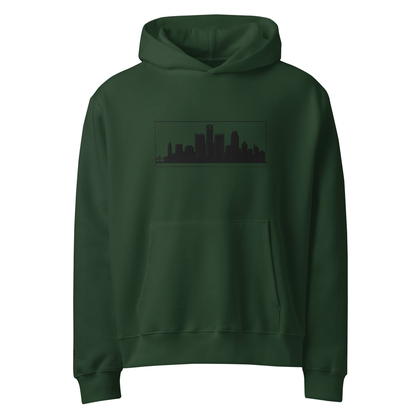 Forest green Detroit Edition oversized heavyweight hoodie with dropped shoulders and embroidered Detroit skyline | Our City | An Athlete Trains