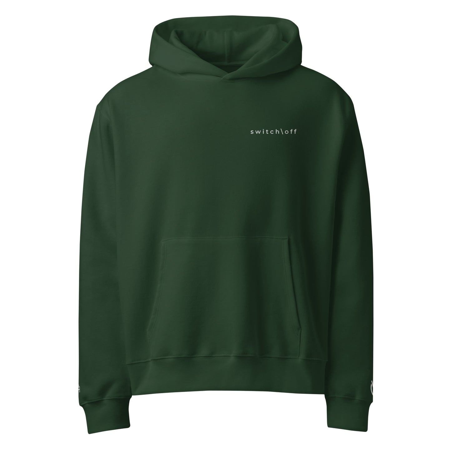 Oversized ultra soft brushed fleece heavyweight 10 oz hoodie in forest green with white switch\off and logo embroidery - An Athlete Trains.