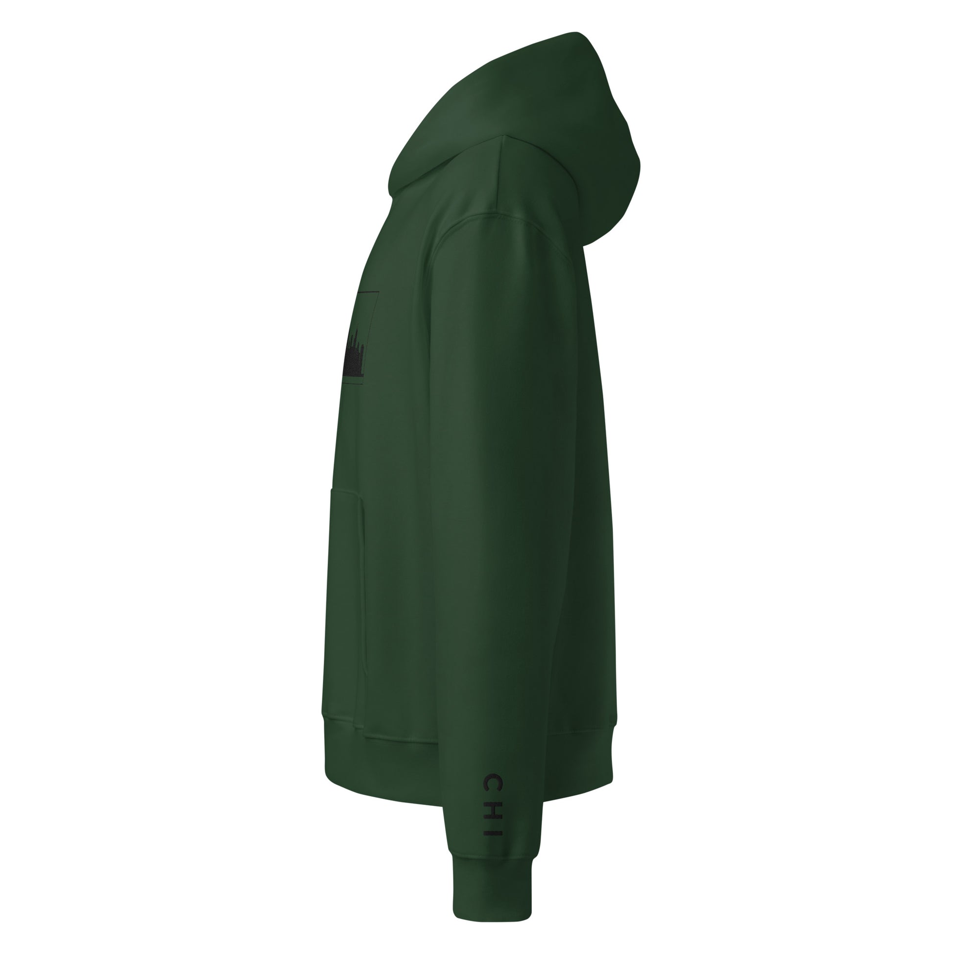Forest Green Maroon Chicago Edition oversized 10oz hoodie featuring relaxed fit and high-density Chicago skyline embroidery | Our City | An Athlete Trains