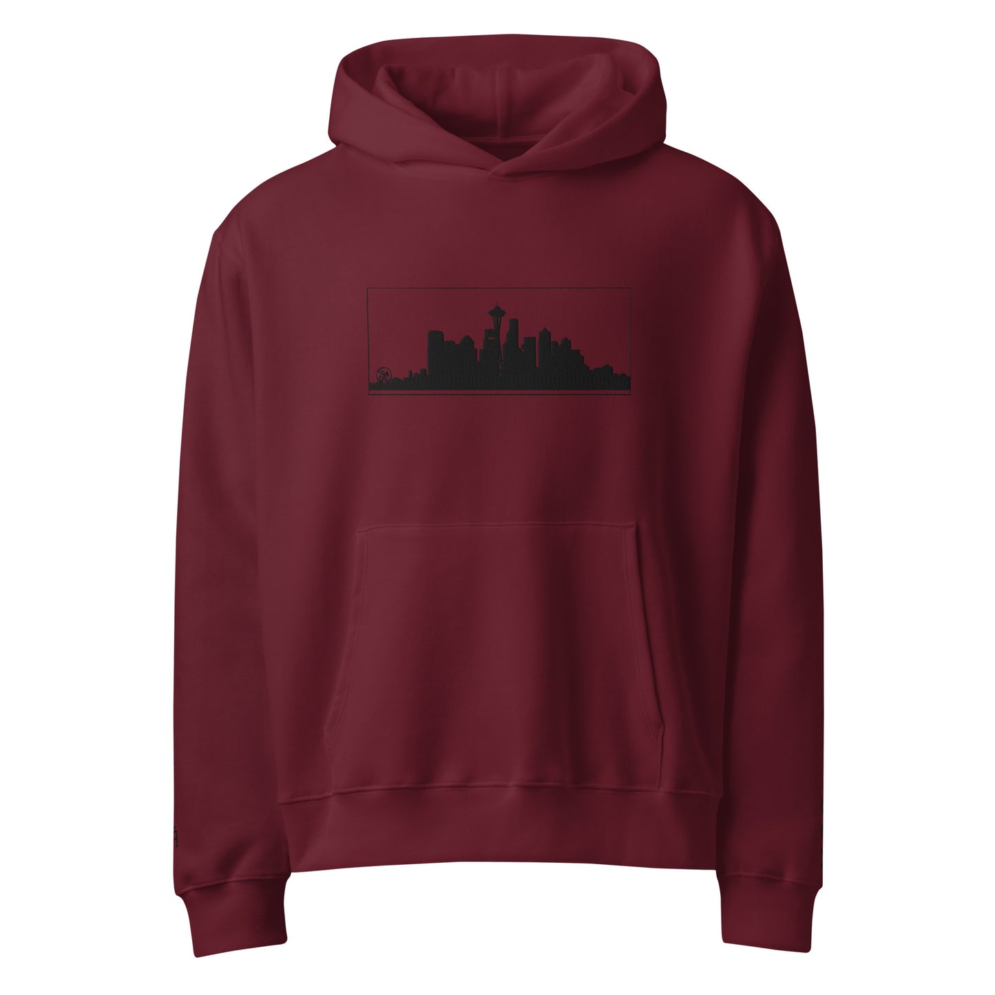 Maroon Seattle Edition oversized heavyweight hoodie featuring relaxed PNW style and embroidered Seattle skyline | Our City | An Athlete Trains
