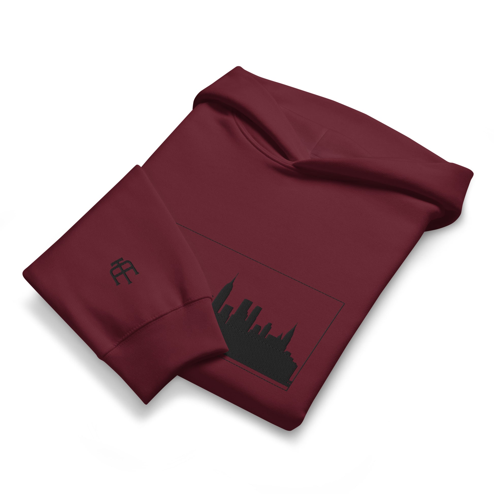 Maroon New York Edition oversized heavyweight hoodie with 10oz fleece and NYC skyline embroidery | Our City | An Athlete Trains