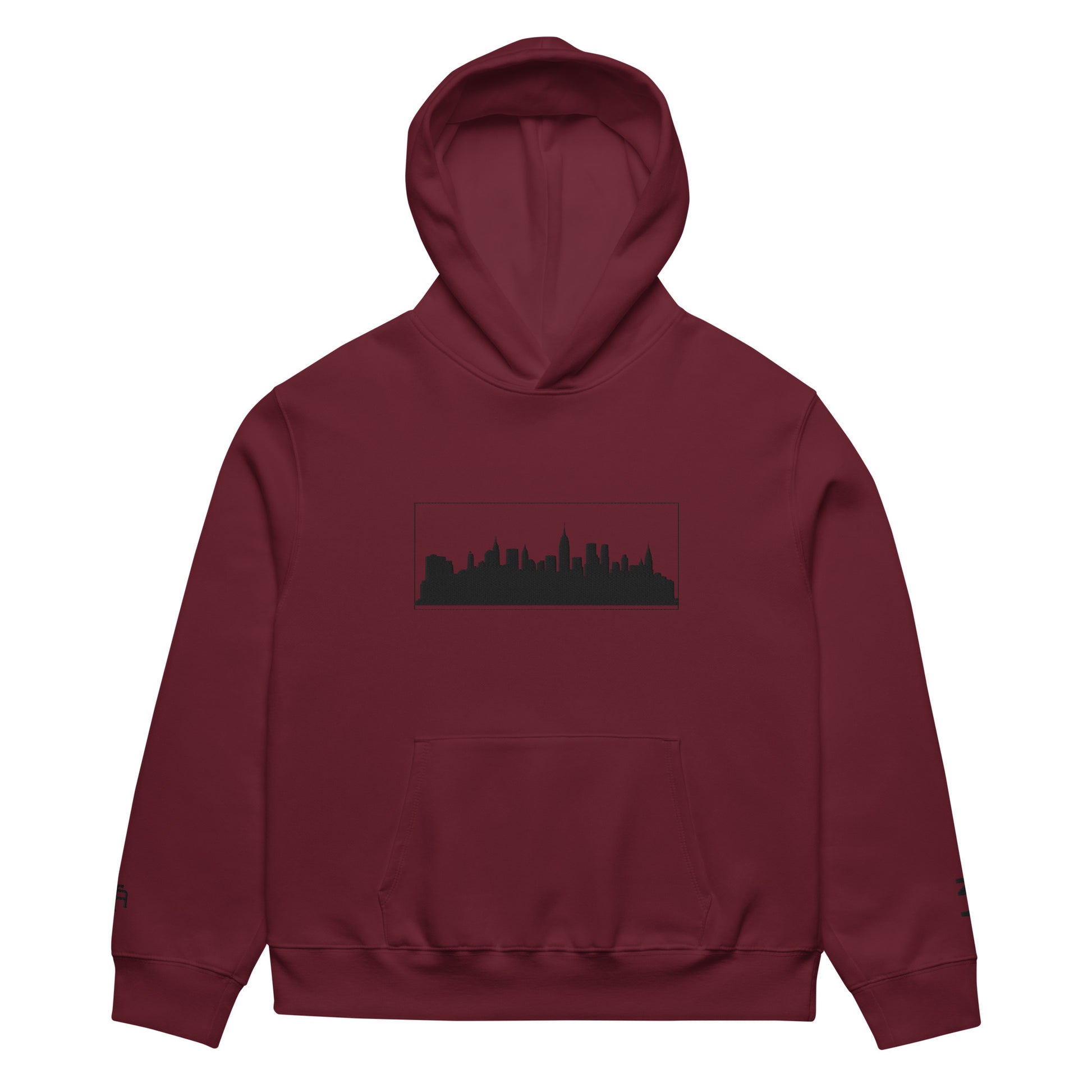 Maroon New York Edition oversized heavyweight hoodie with 10oz fleece and NYC skyline embroidery | Our City | An Athlete Trains