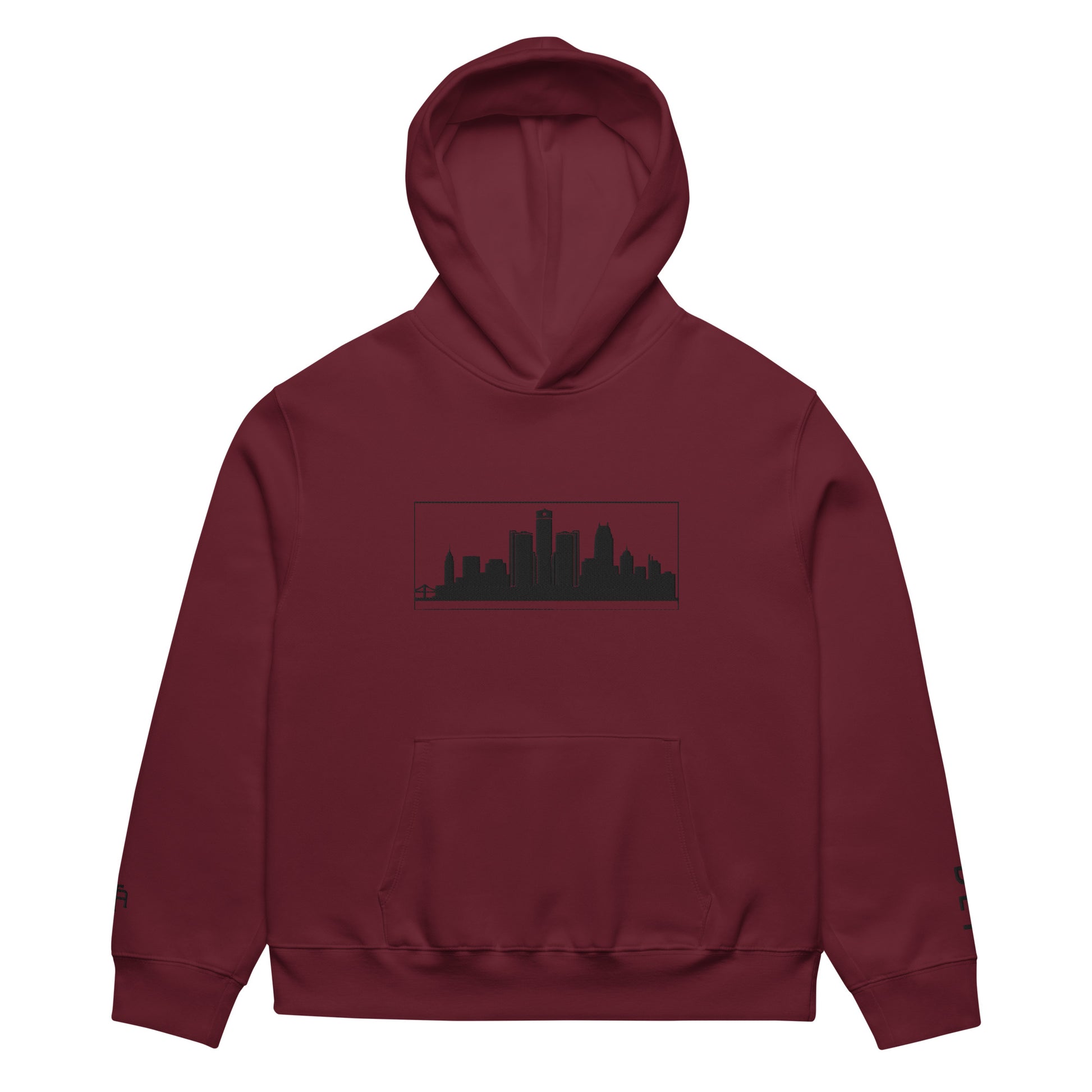 Maroon Detroit Edition oversized heavyweight hoodie with dropped shoulders and embroidered Detroit skyline | Our City | An Athlete Trains