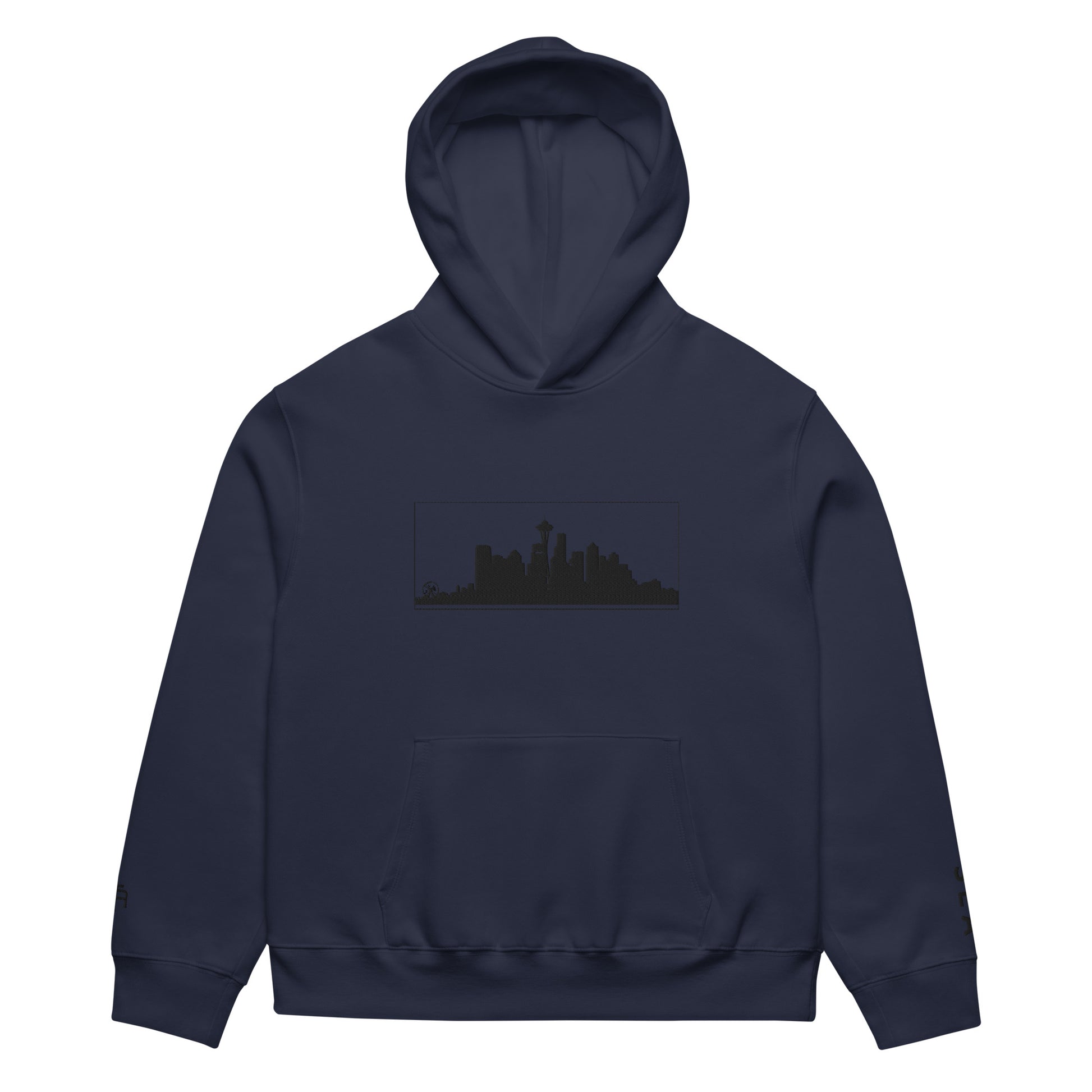 Navy Seattle Edition oversized heavyweight hoodie featuring relaxed PNW style and embroidered Seattle skyline | Our City | An Athlete Trains