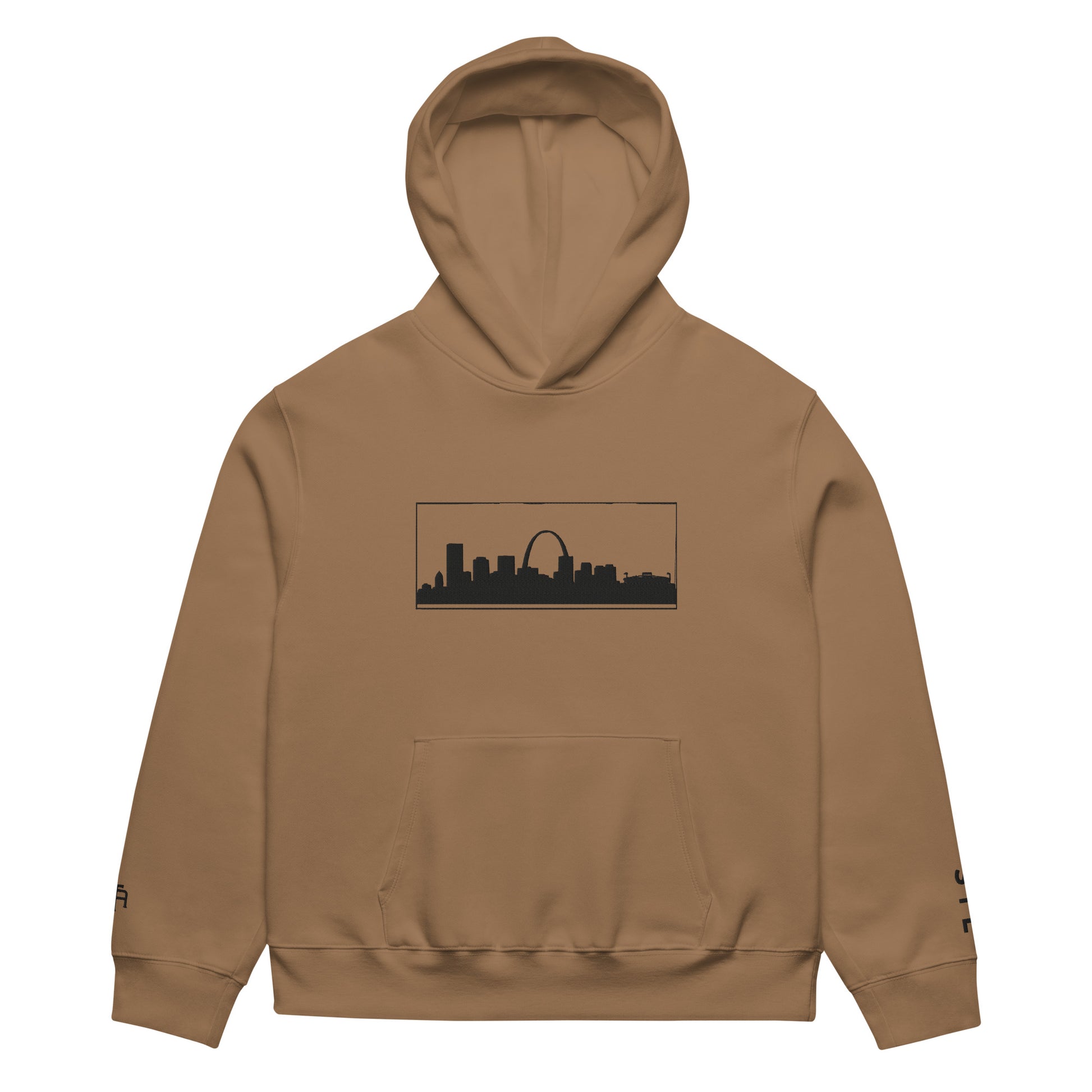 Vintage brown St. Louis Edition oversized heavyweight hoodie featuring relaxed fit and Gateway Arch skyline embroidery | Our City | An Athlete Trains