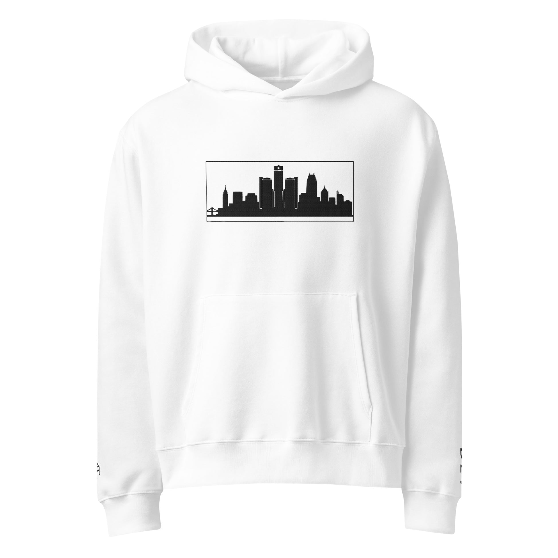 White Detroit Edition oversized heavyweight hoodie with dropped shoulders and embroidered Detroit skyline | Our City | An Athlete Trains