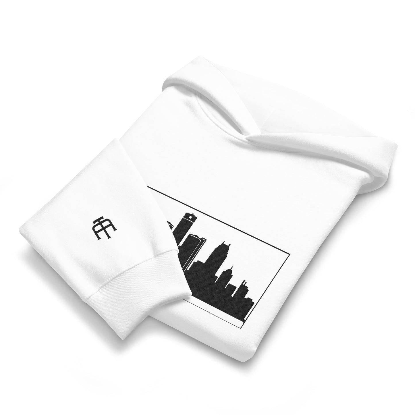 White Detroit Edition oversized heavyweight hoodie with dropped shoulders and embroidered Detroit skyline | Our City | An Athlete Trains