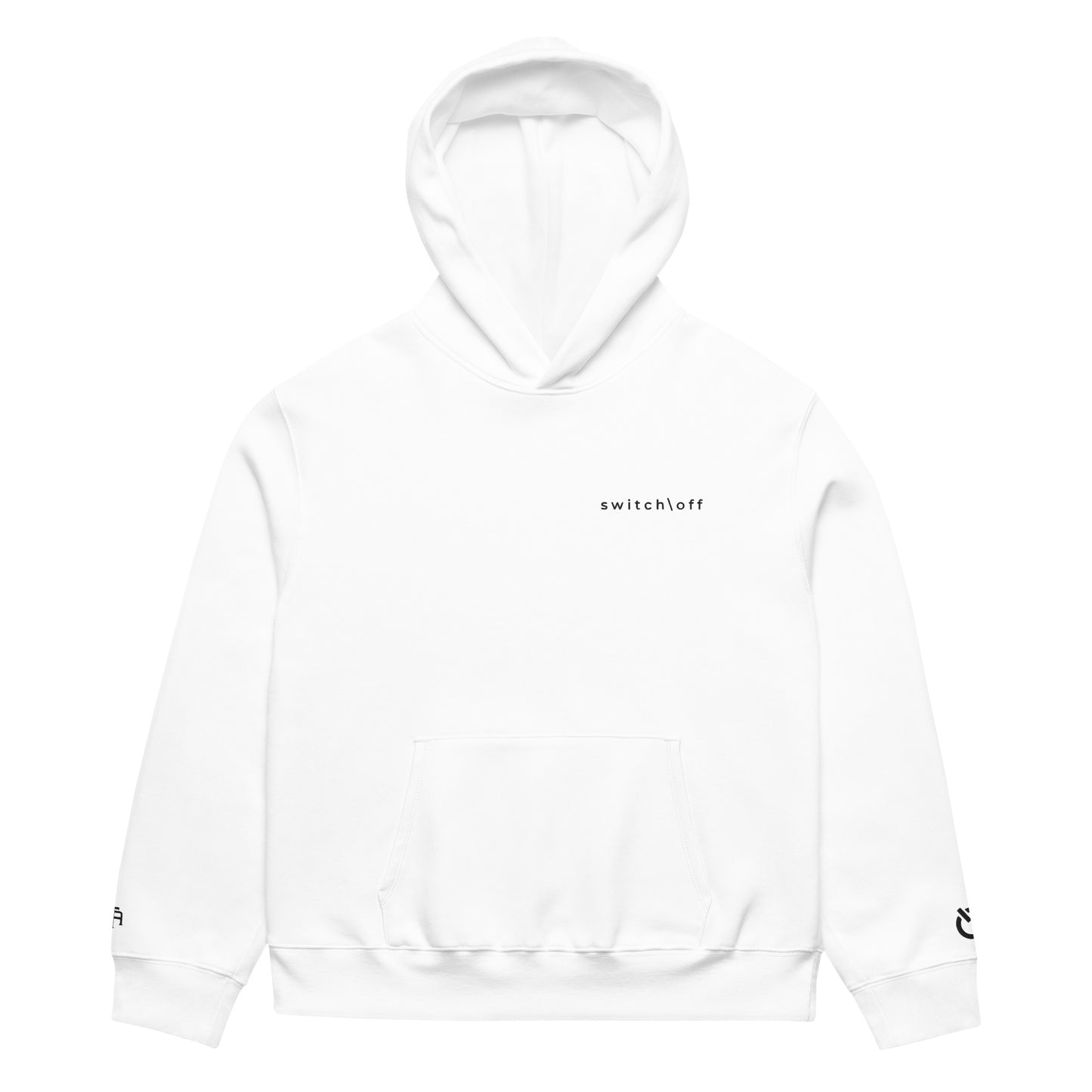 Oversized ultra soft brushed fleece heavyweight 10 oz hoodie in white with black switch\off and logo embroidery - An Athlete Trains.