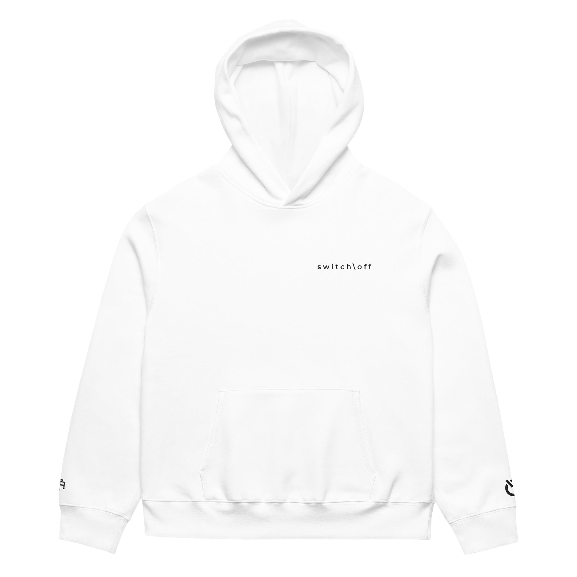 Oversized ultra soft brushed fleece heavyweight 10 oz hoodie in white with black switch\off and logo embroidery - An Athlete Trains.